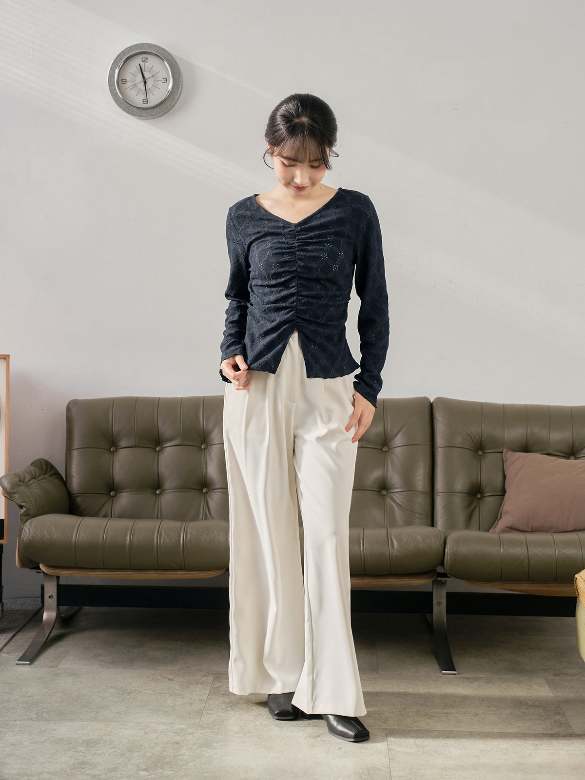 Eyelet Slit Hem Top