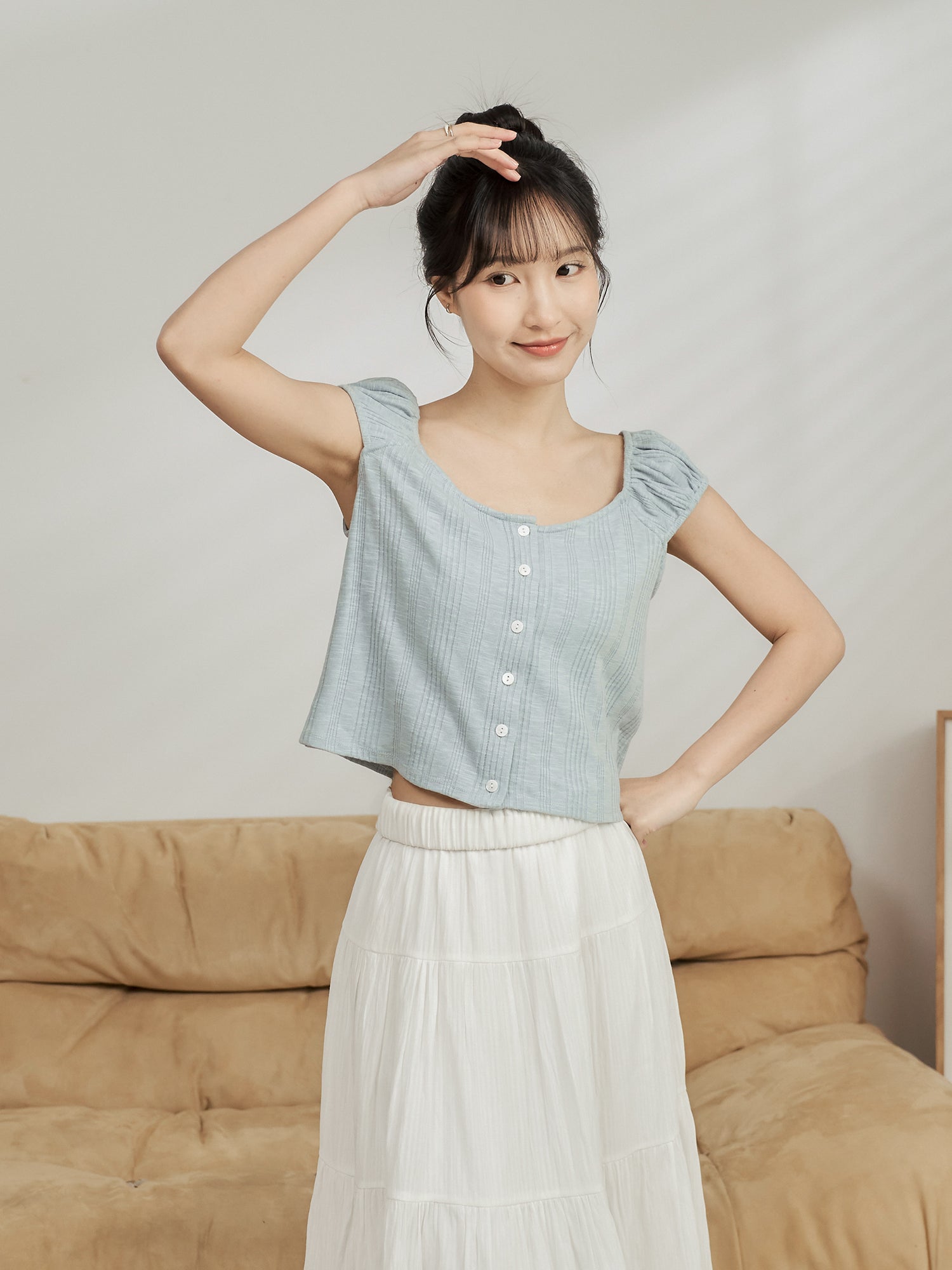 Knit-Blend Cap Sleeve Top