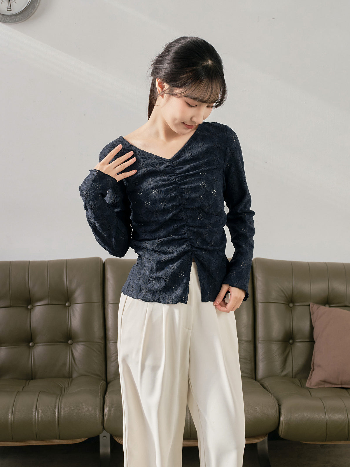Eyelet Slit Hem Top