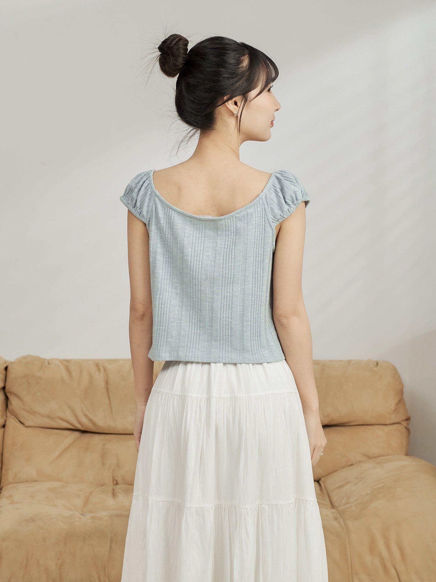 Knit-Blend Cap Sleeve Top