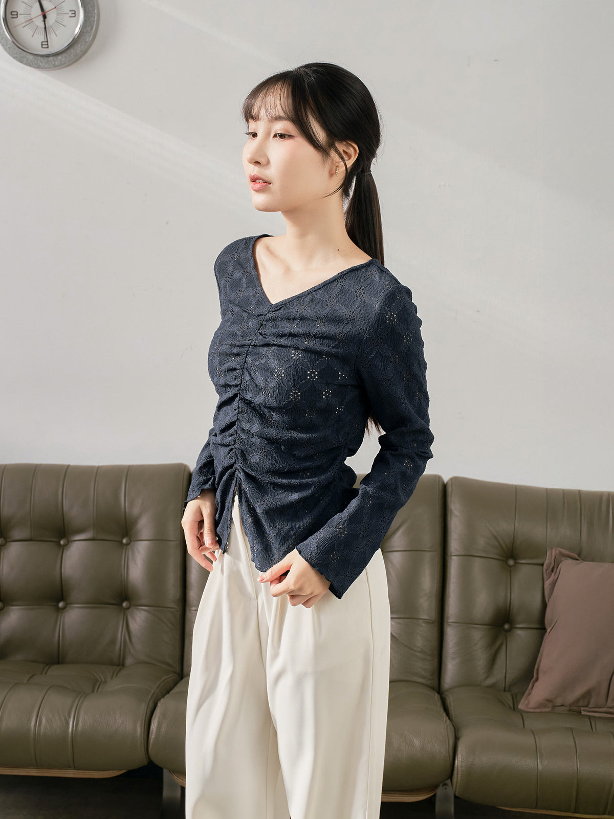 Eyelet Slit Hem Top