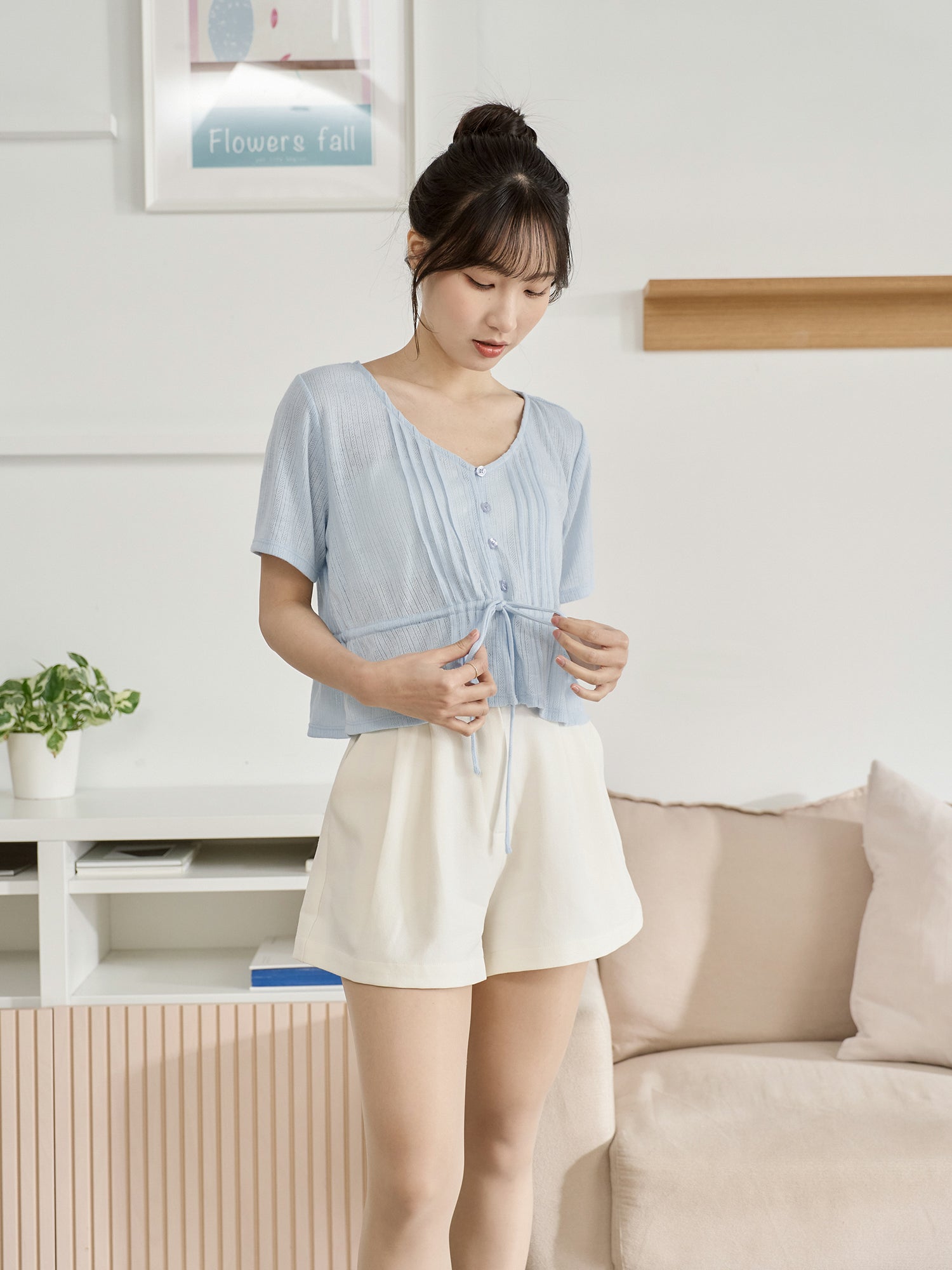 Pintuck Tie Waist Top