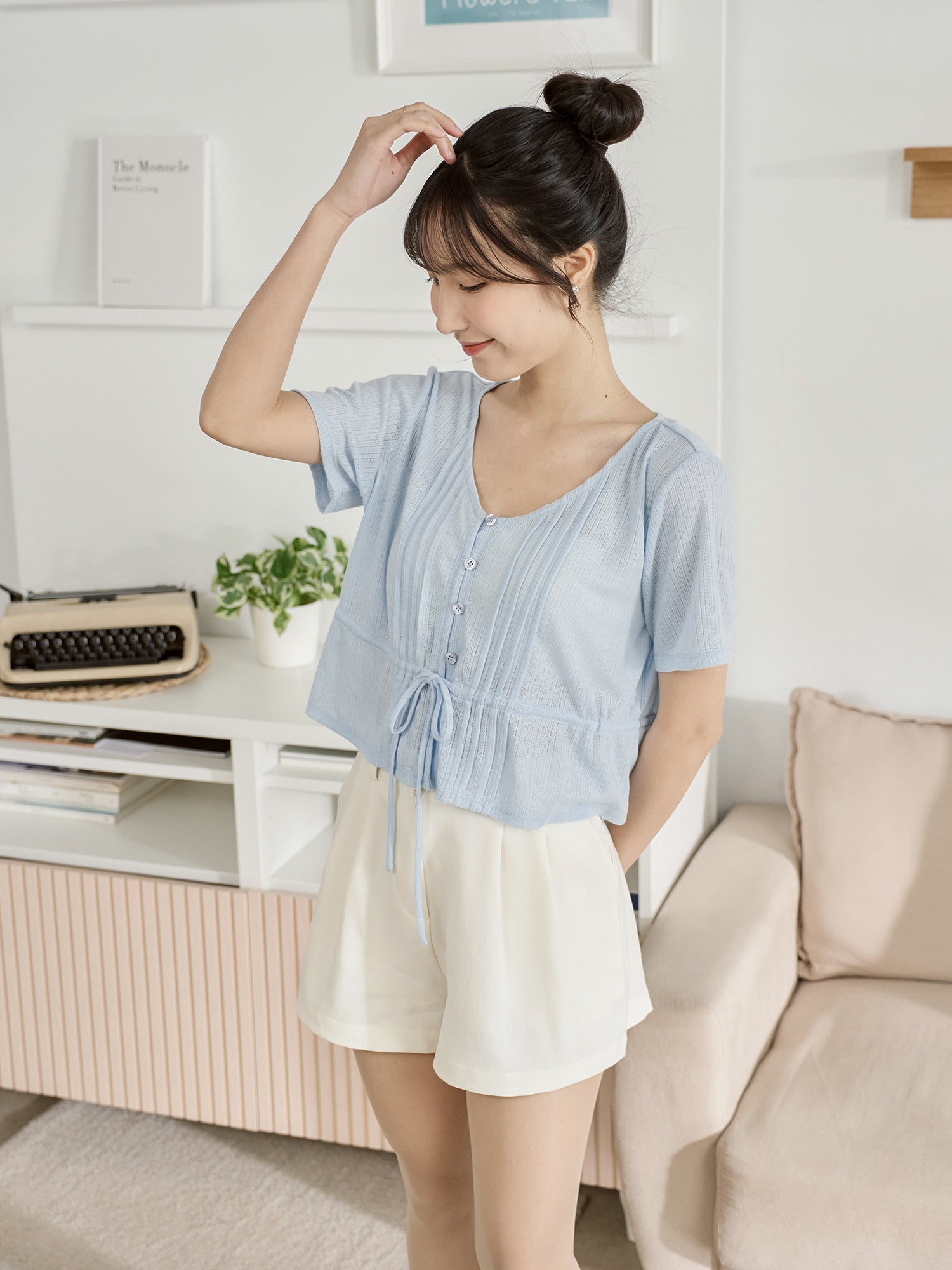 Pintuck Tie Waist Top