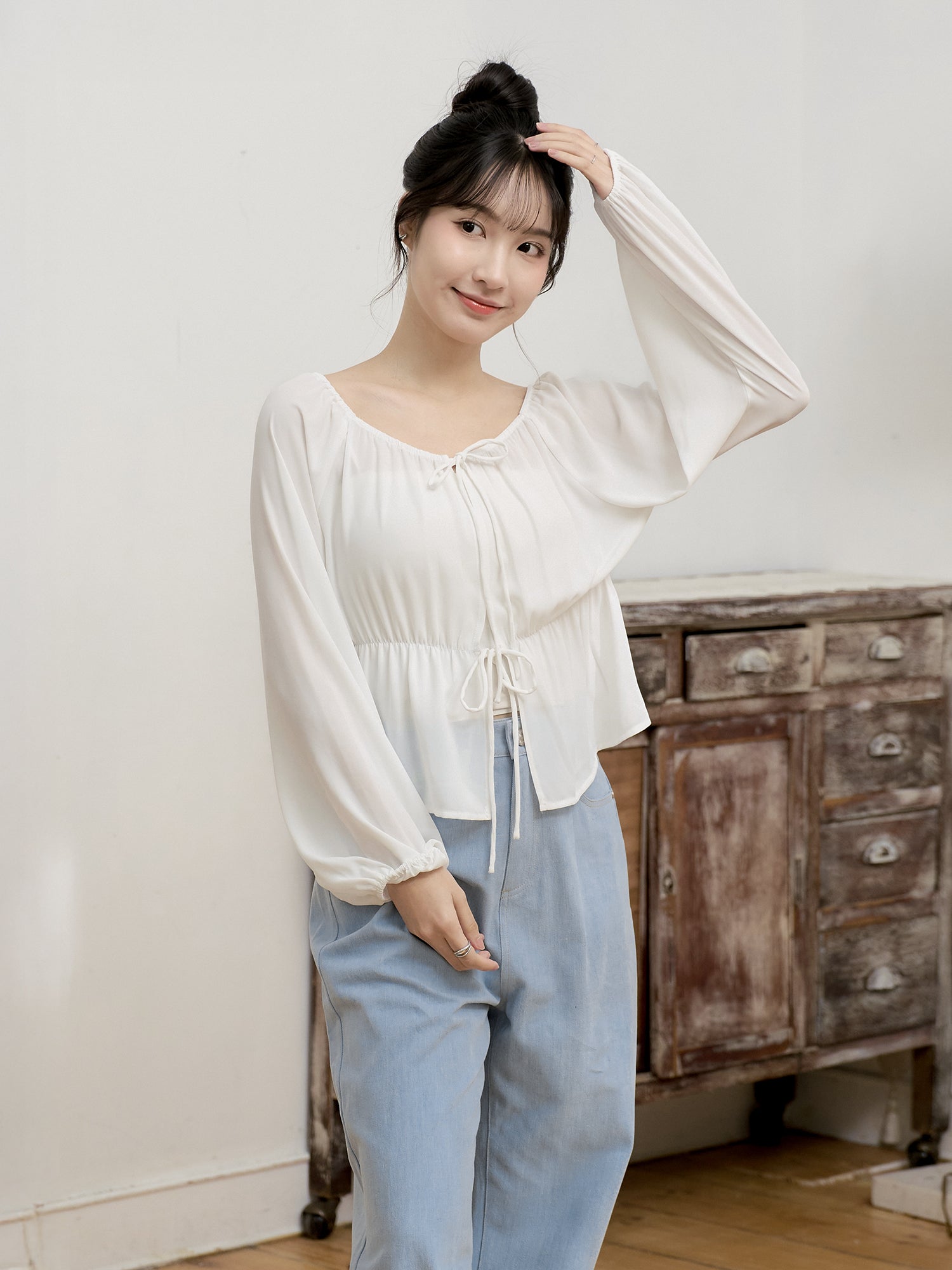 兩穿雪紡綁帶上衣
