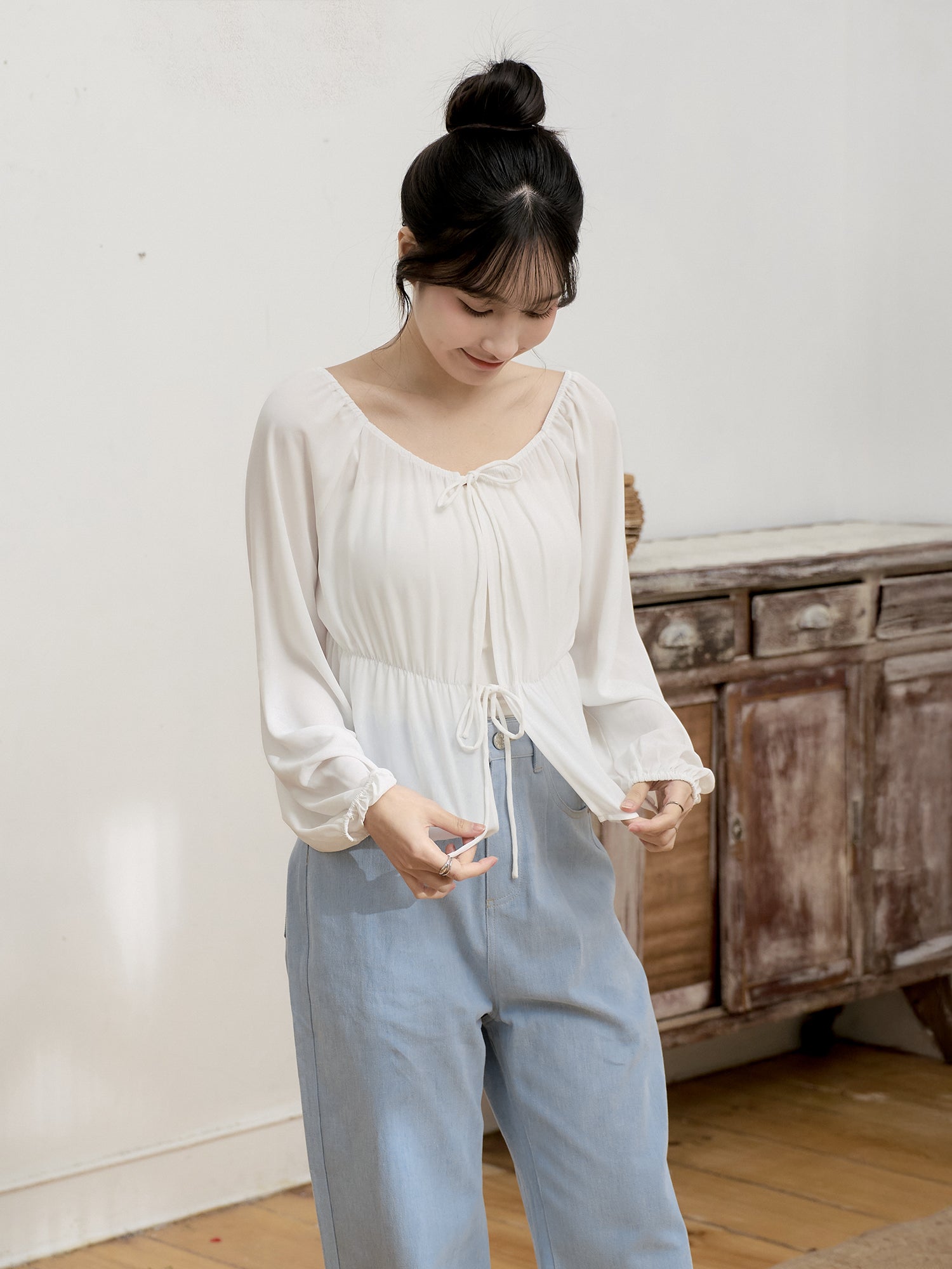兩穿雪紡綁帶上衣