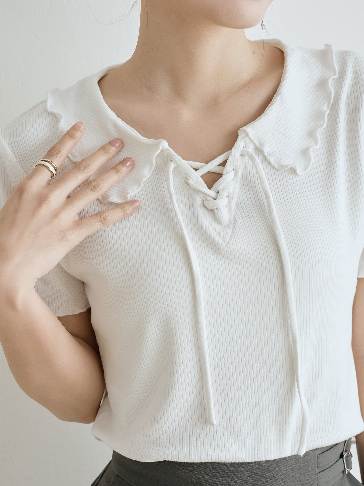 Open Collar Lace Up Top