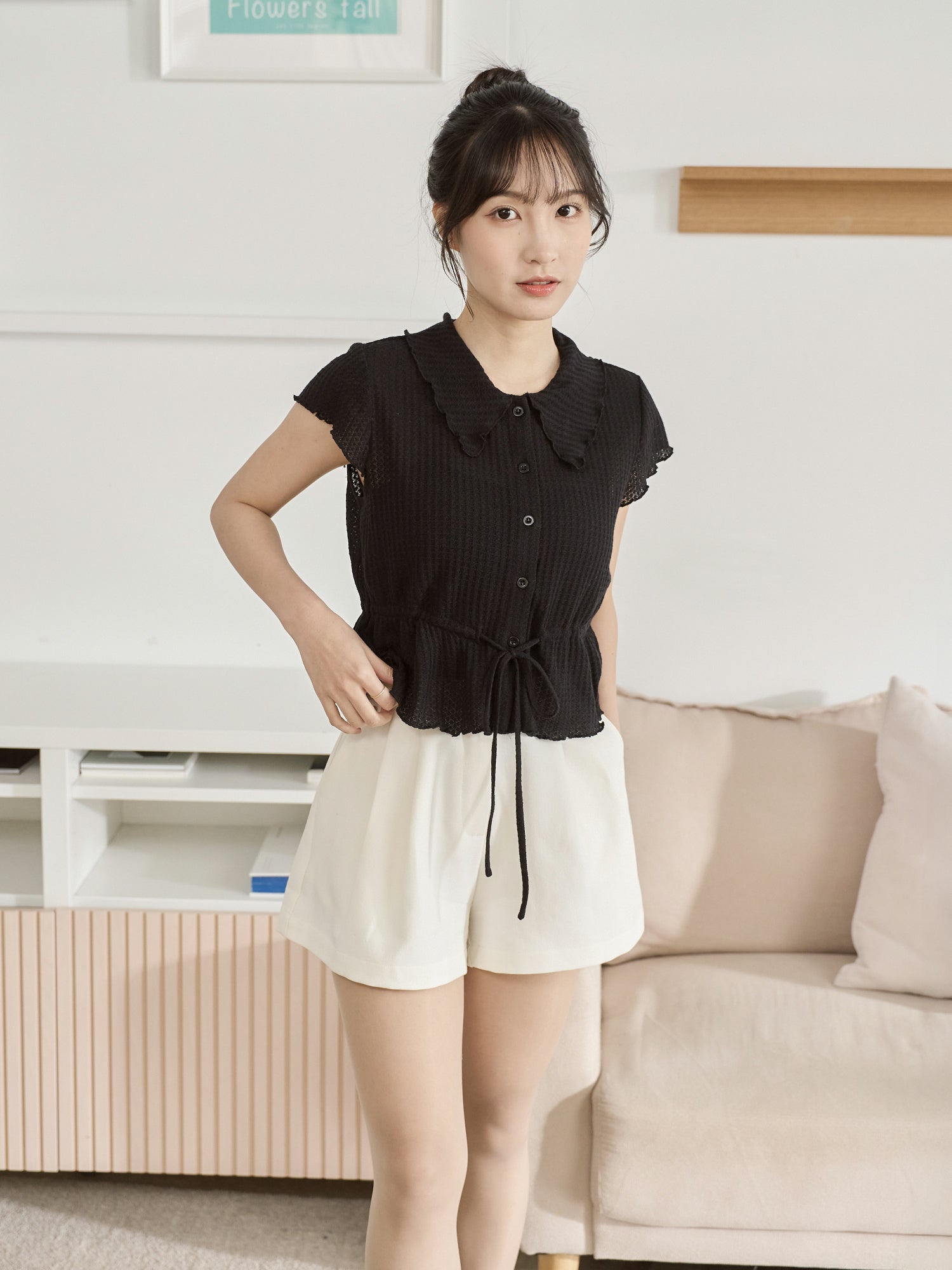 Tie Waist Waffle Top
