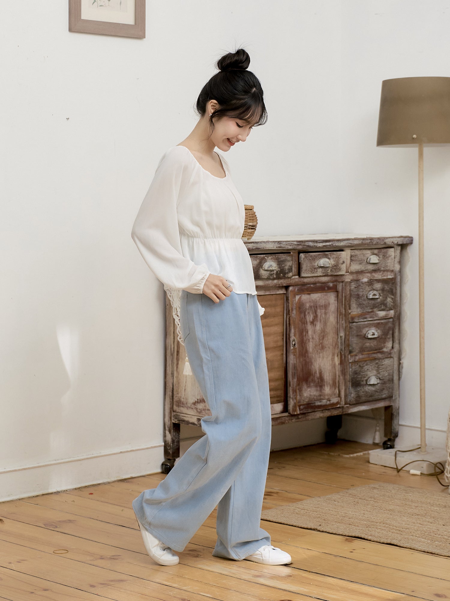 兩穿雪紡綁帶上衣