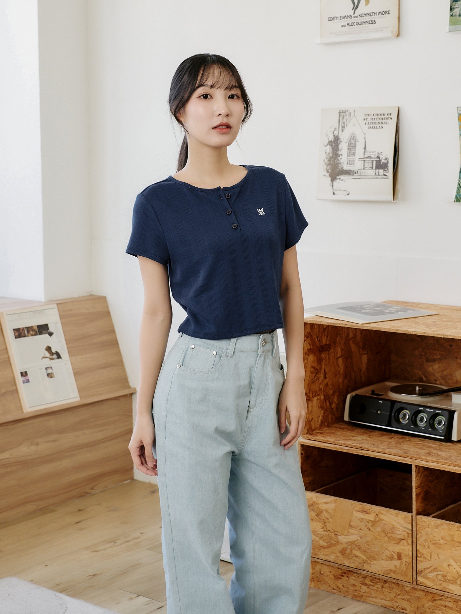 亨利領針織上衣