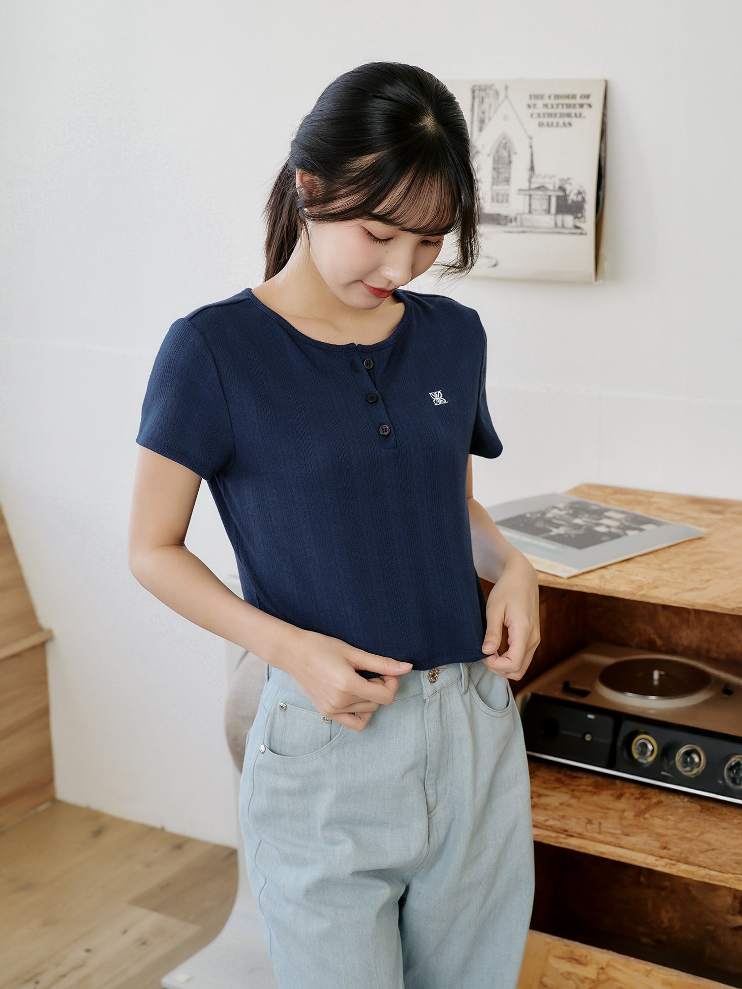 Henley Embroidered Top