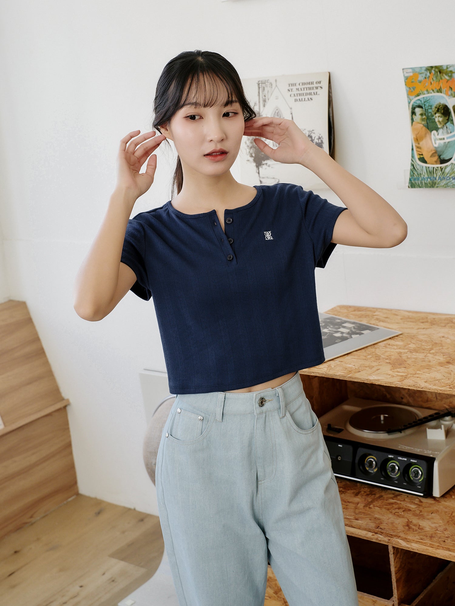 亨利領針織上衣