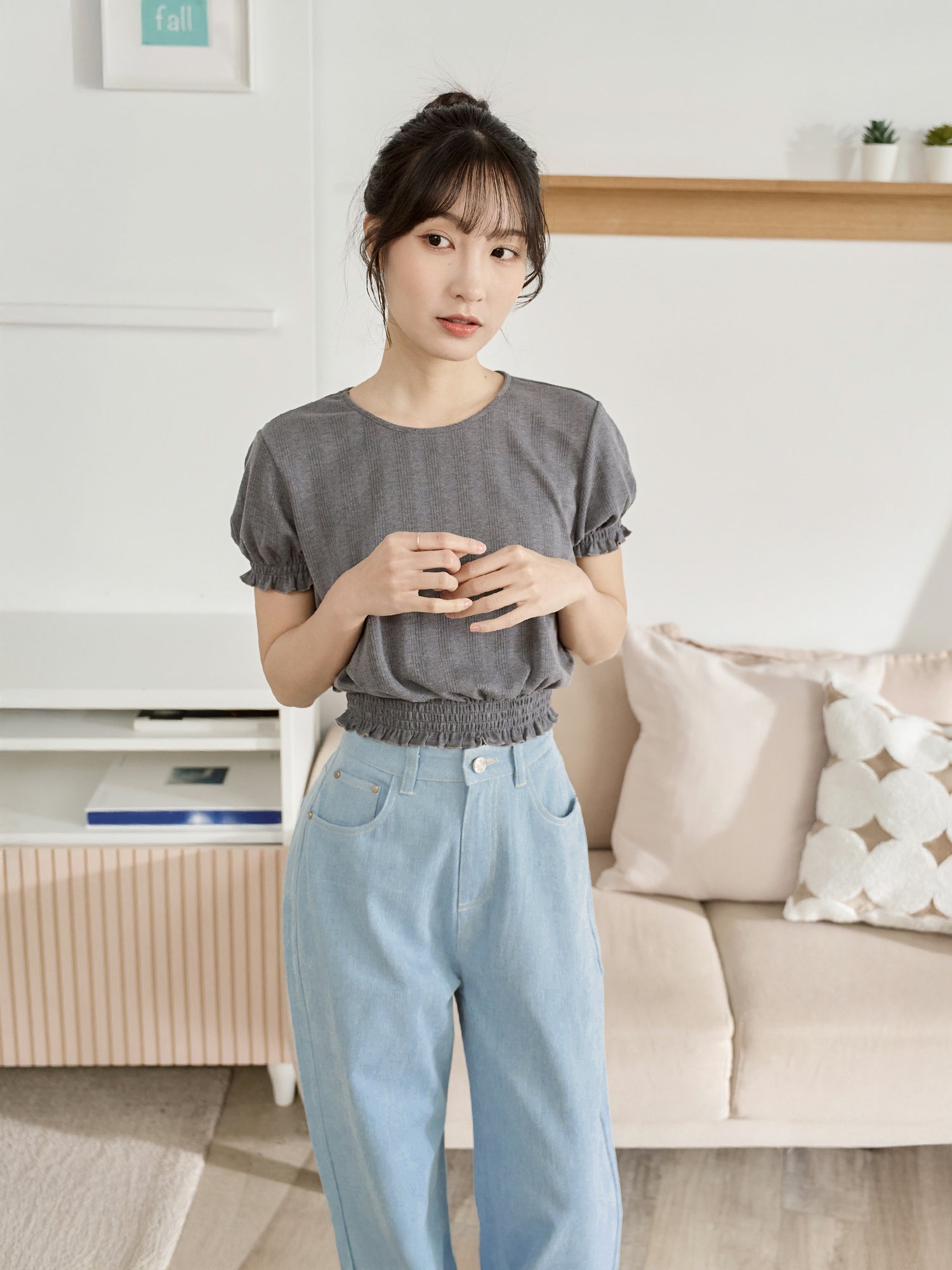 可愛澎袖打攬上衣