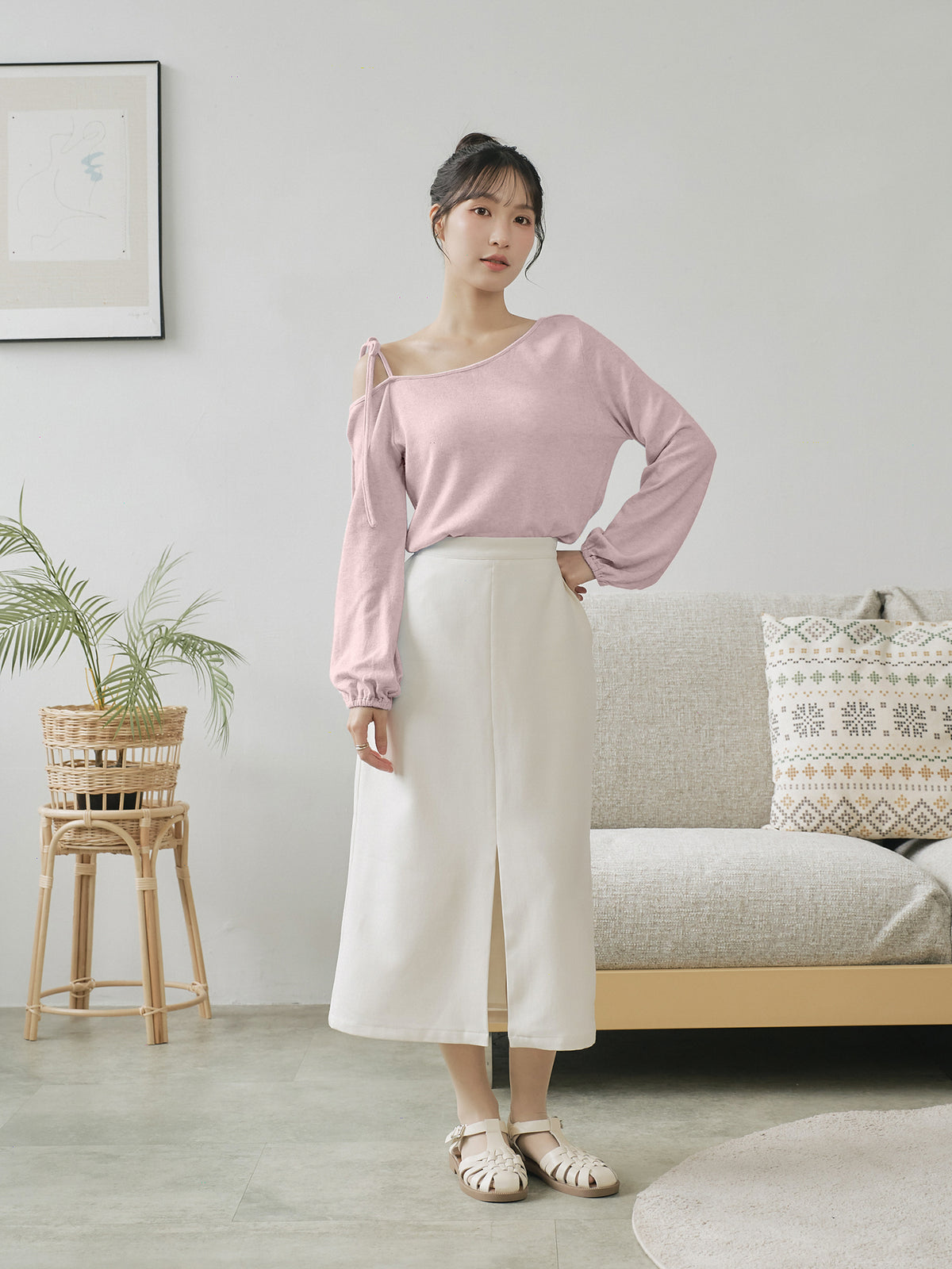Tie Shoulder Cut Out Top