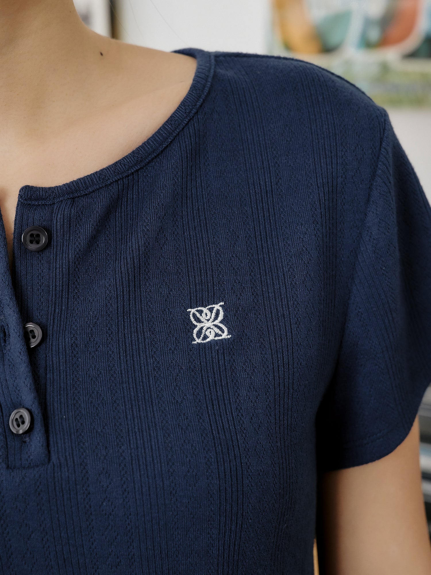 Henley Embroidered Top