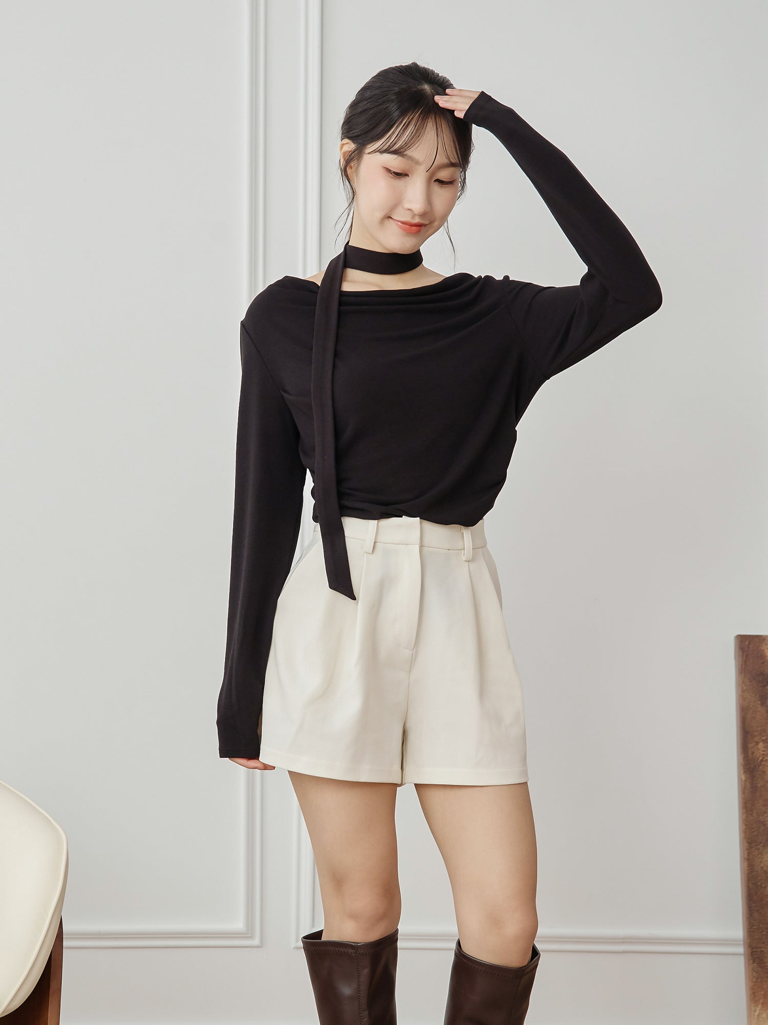 Cowl Neck Top With Scarf