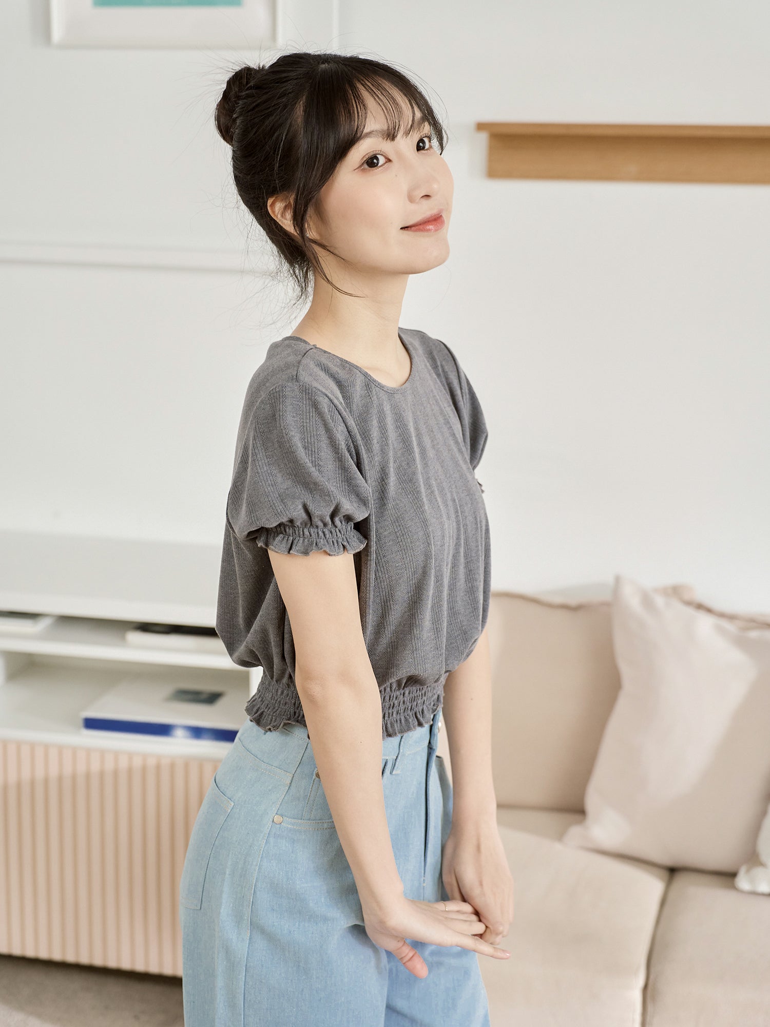 可愛澎袖打攬上衣