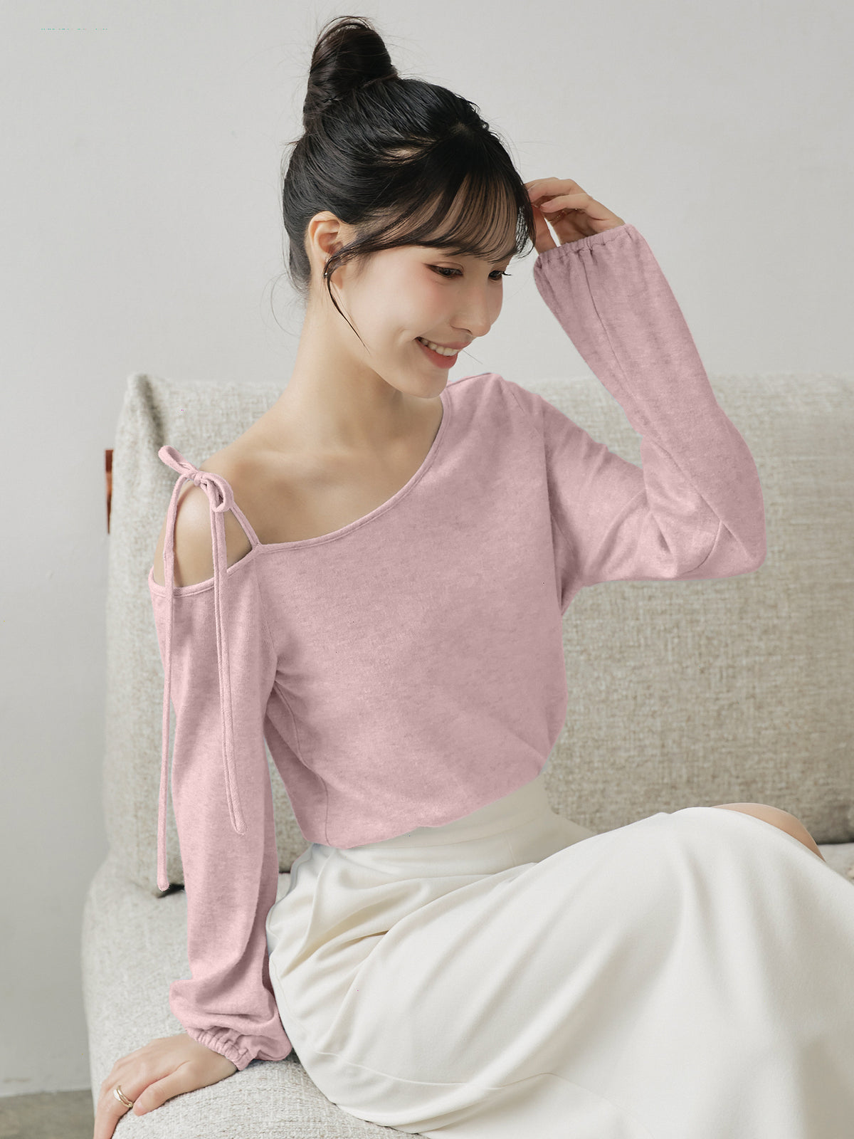 Tie Shoulder Cut Out Top