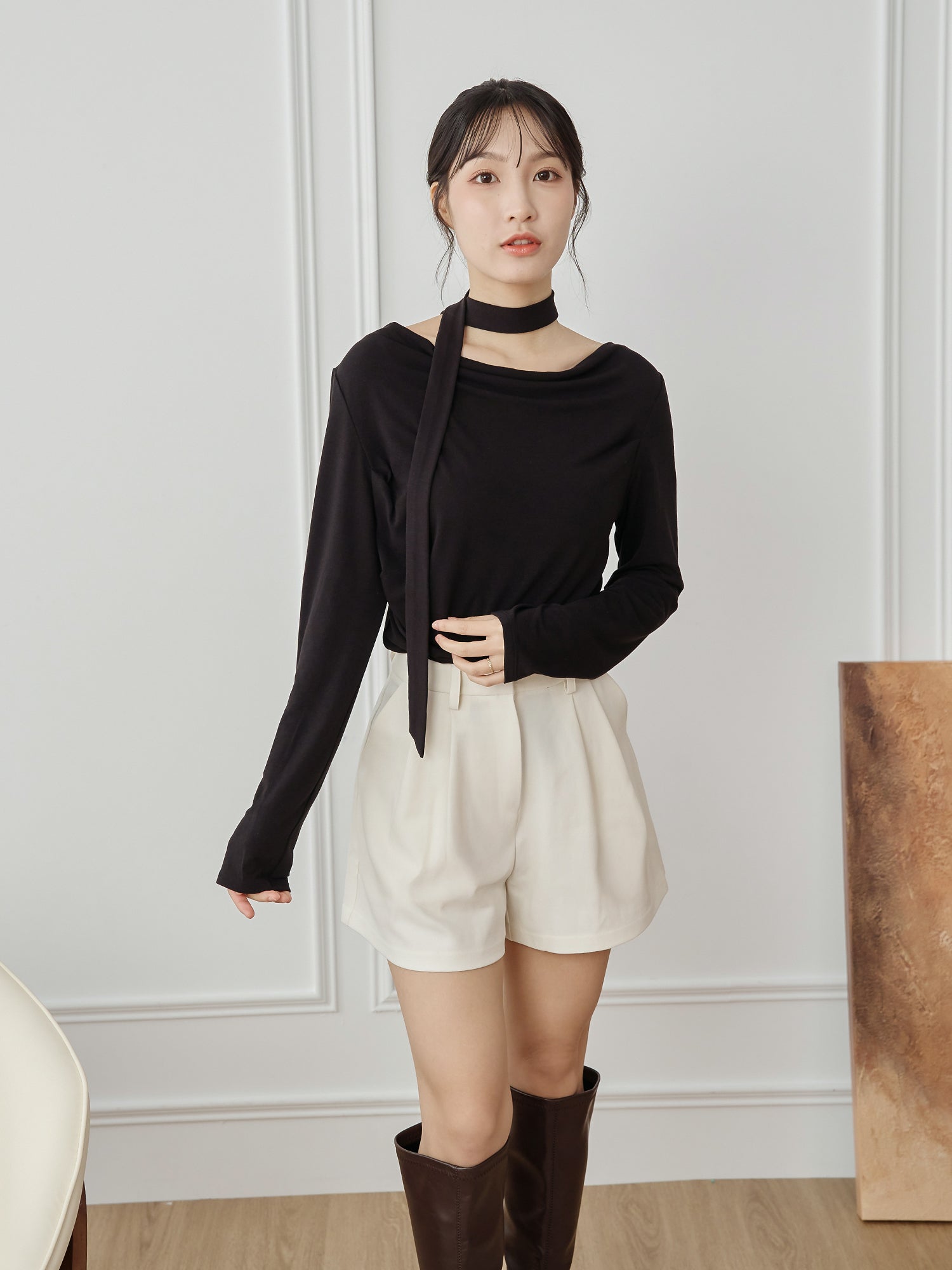 Cowl Neck Top With Scarf