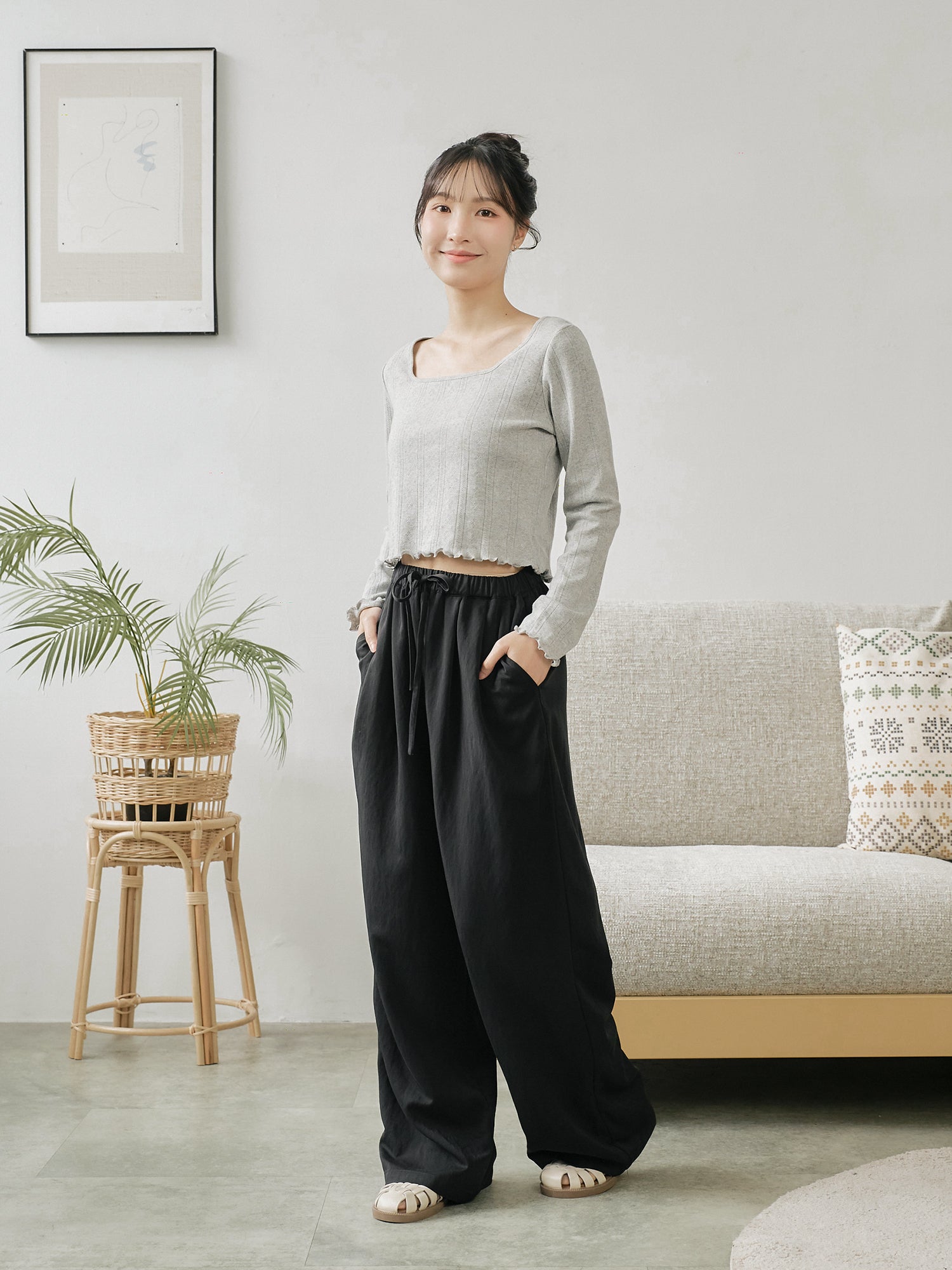 Pleated Elastic Waist Pants