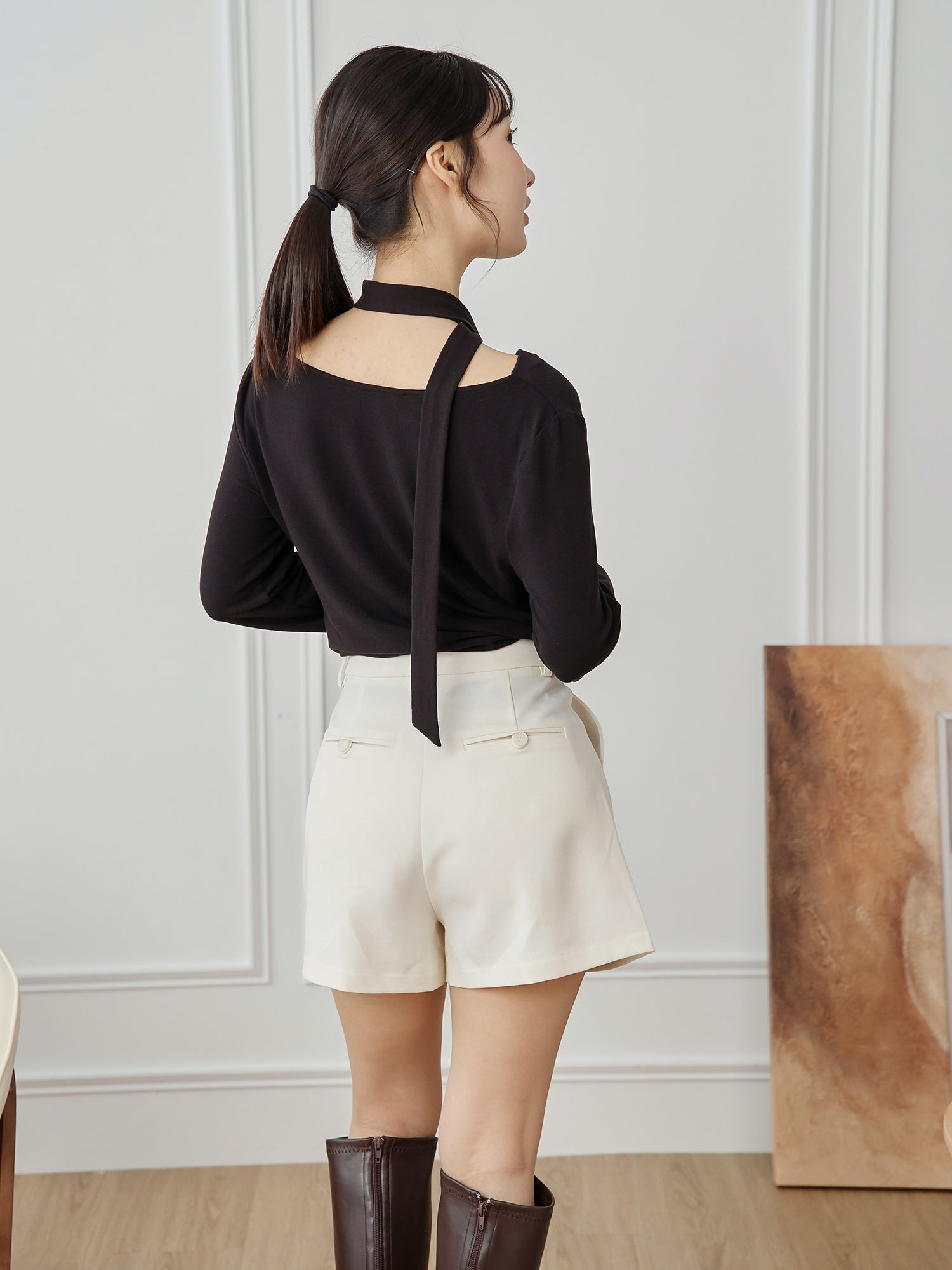 Cowl Neck Top With Scarf