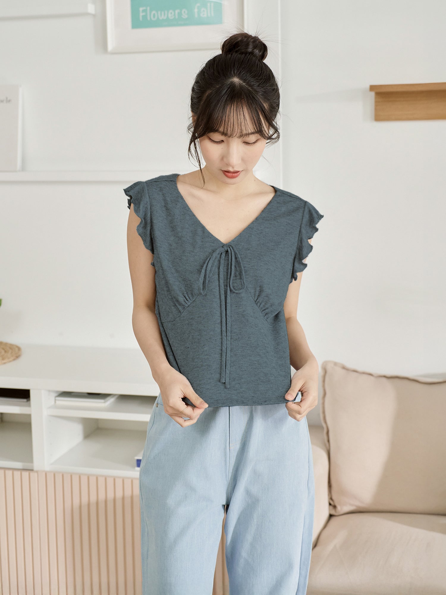 V-Neck Tie Detail Sleeveless Top