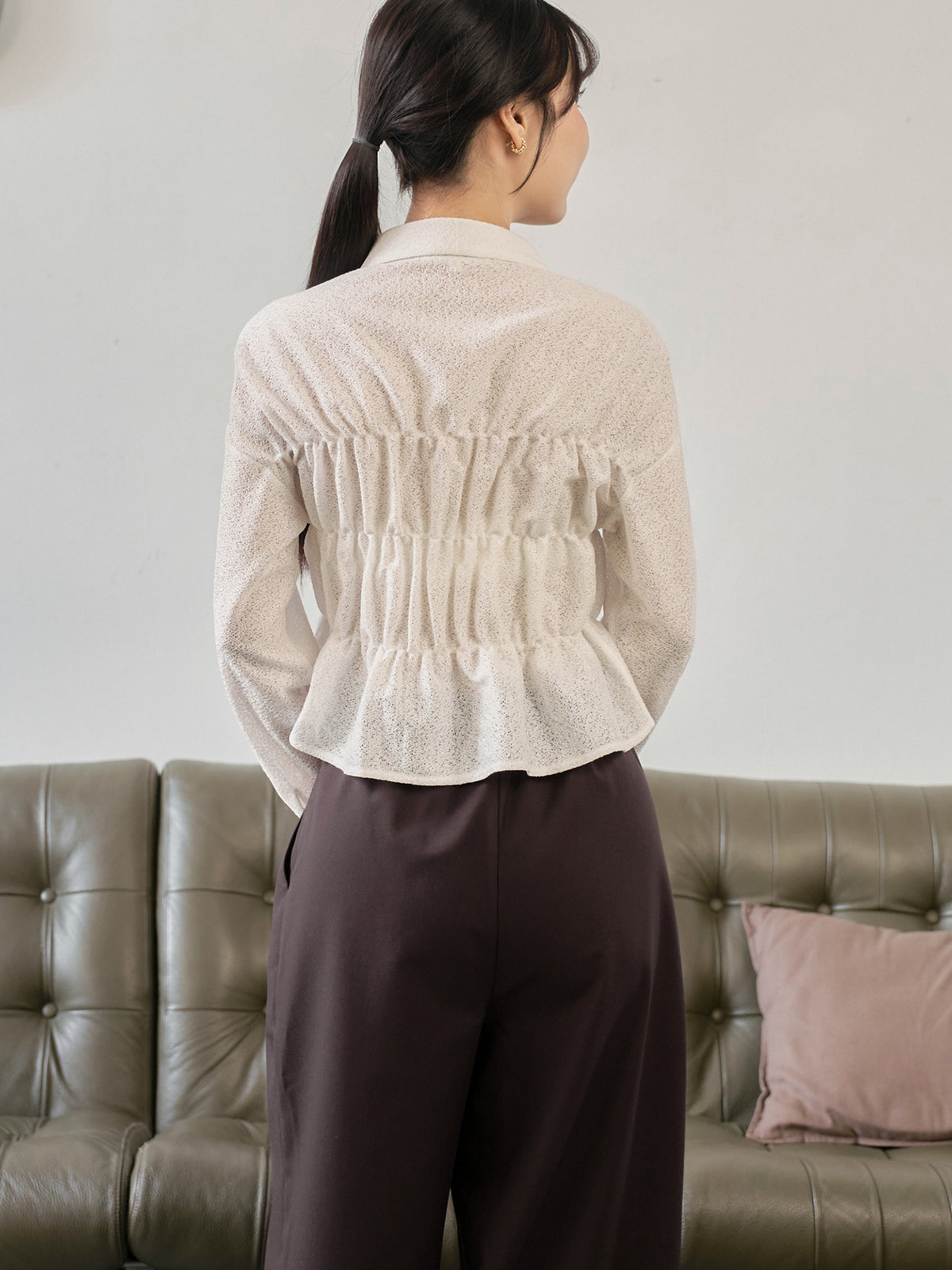 Wavy Hem Shirred Shirt