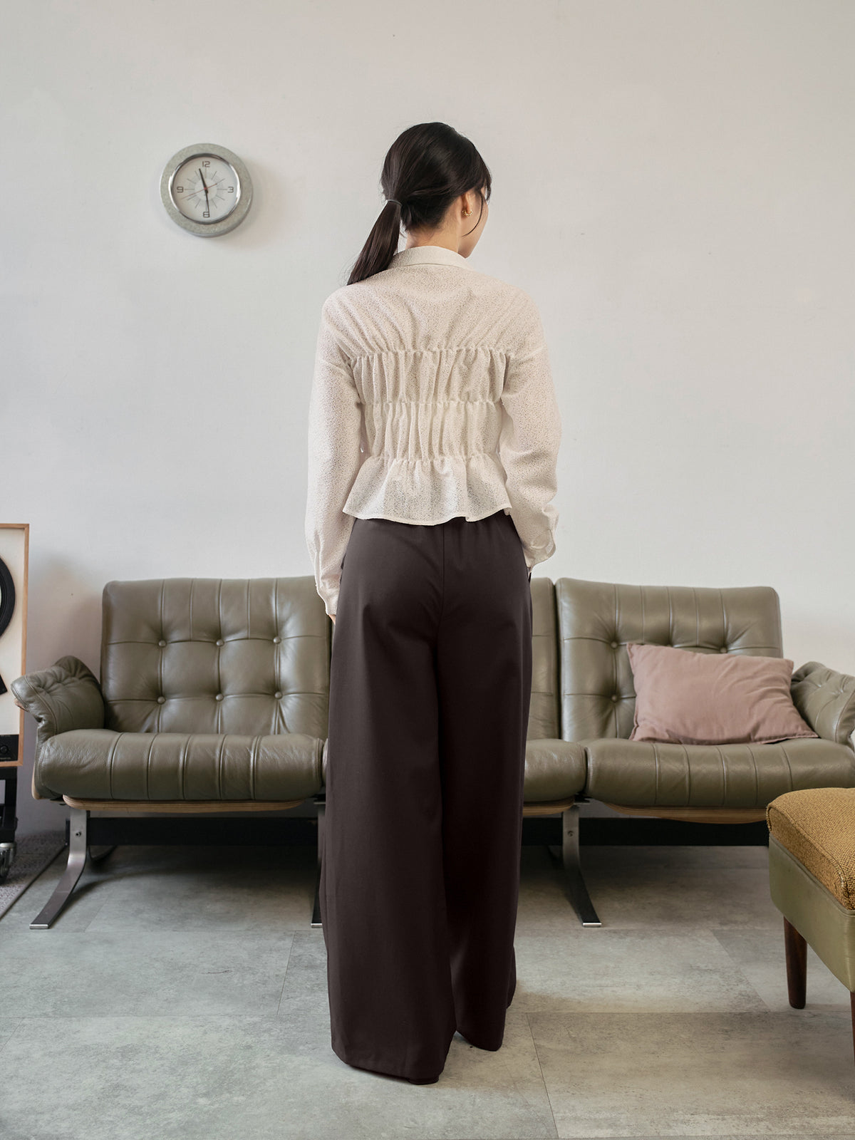 Wavy Hem Shirred Shirt