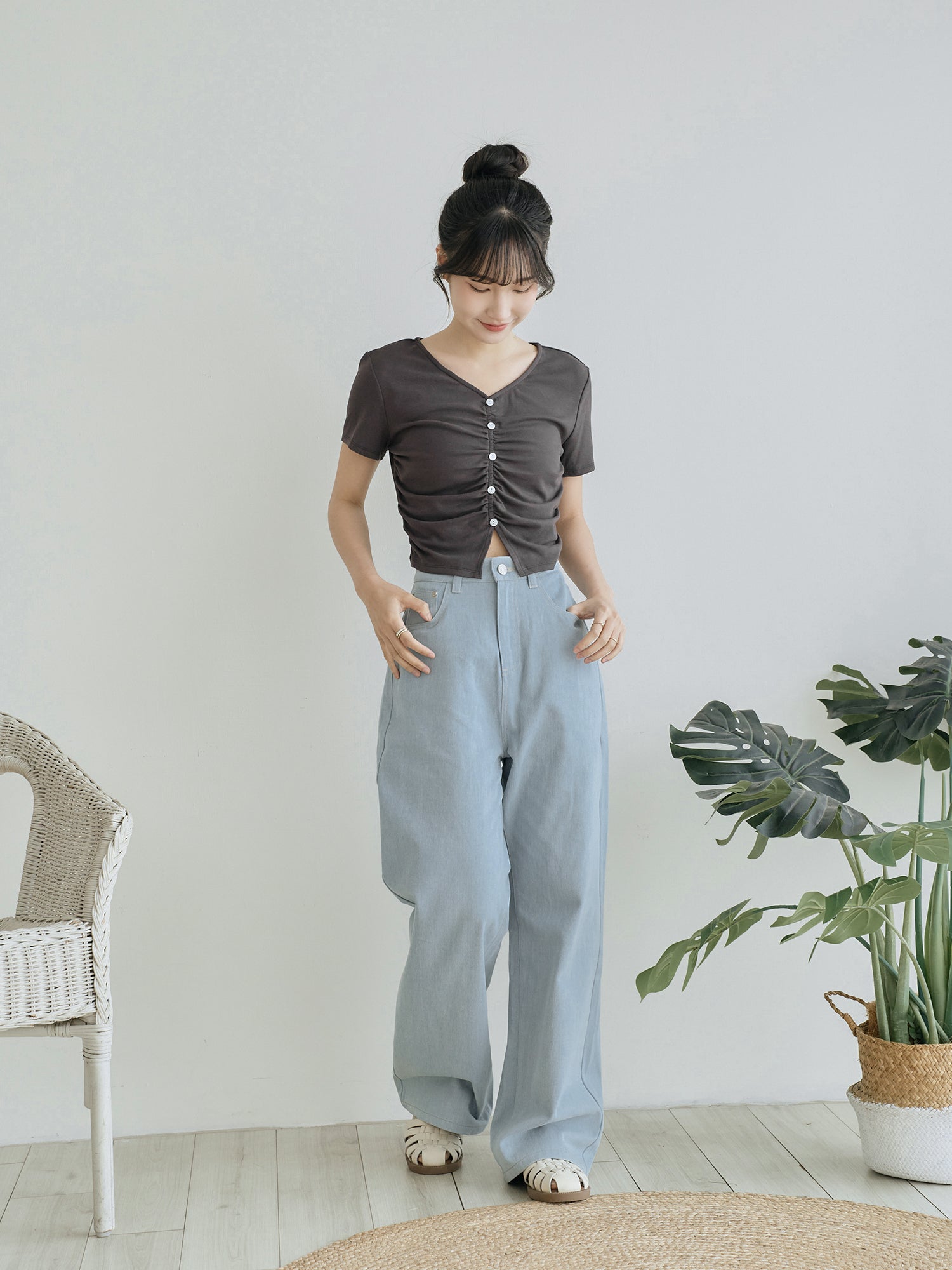 Front Gather Buttoned Top