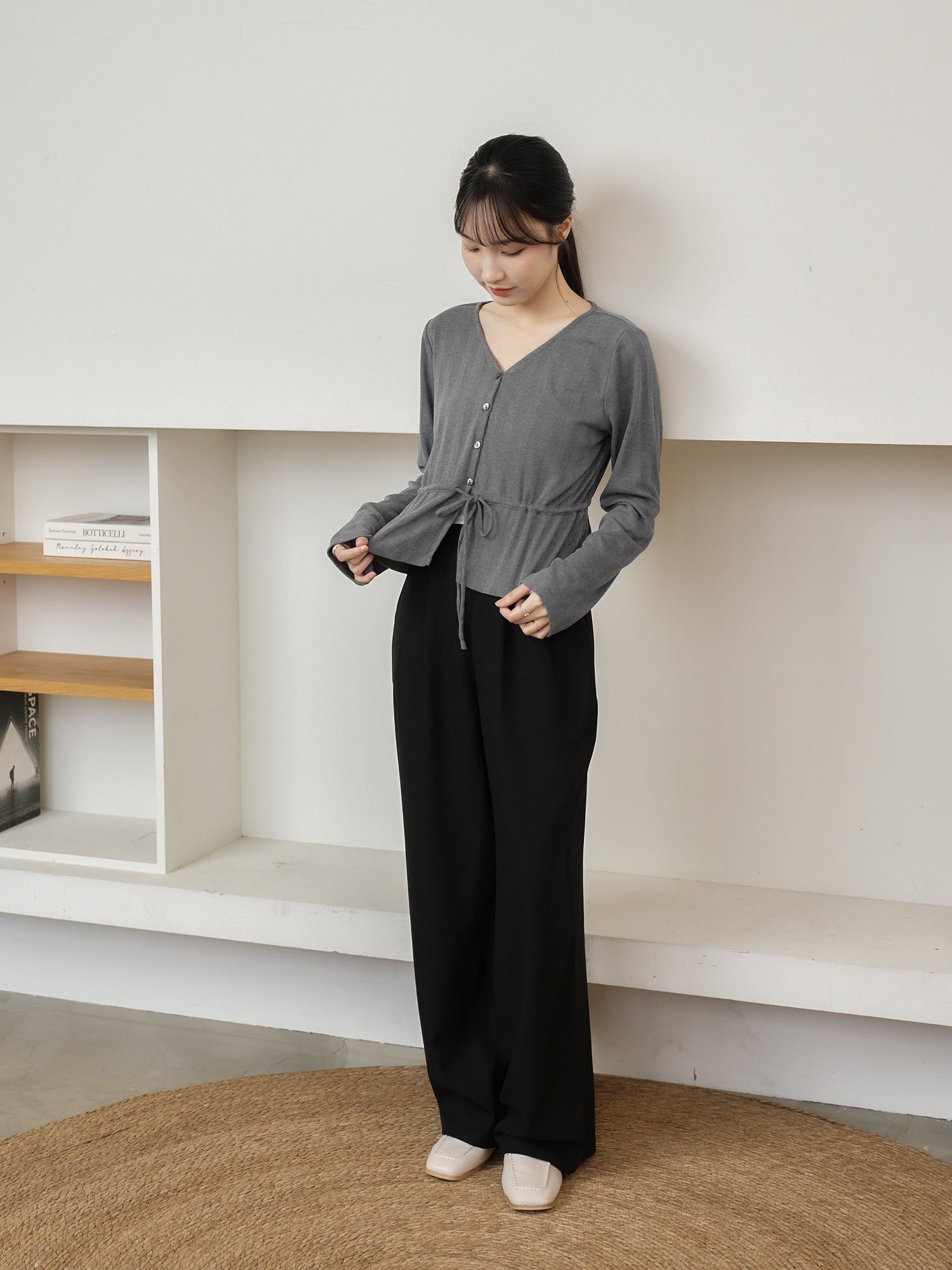 Pointelle Tie Waist Knit Top