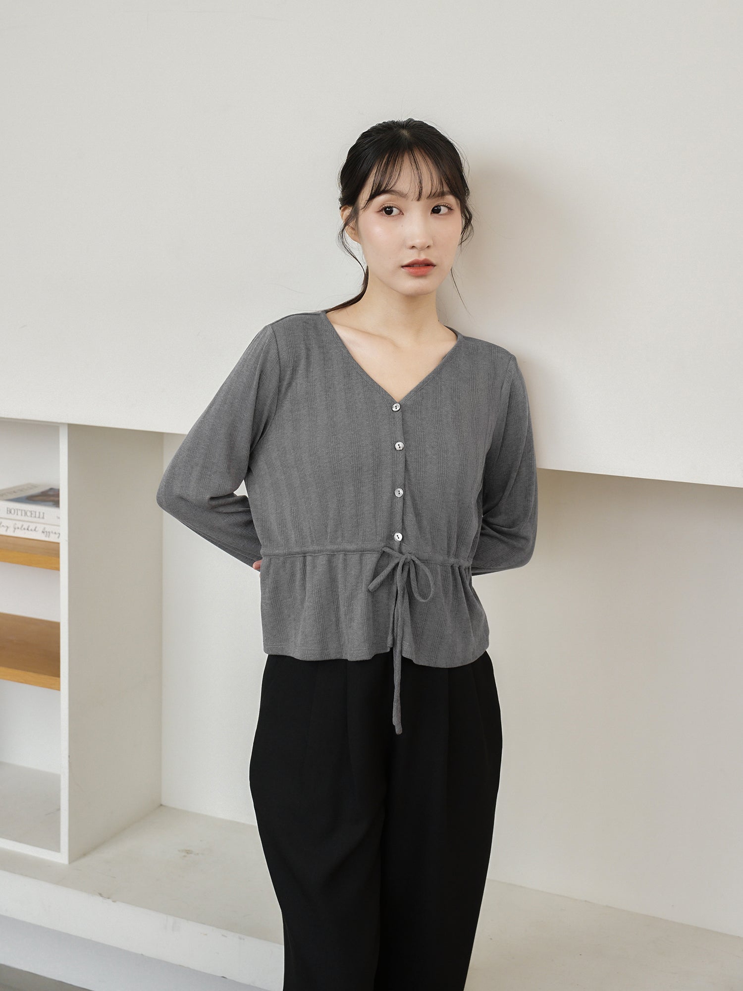 Pointelle Tie Waist Knit top