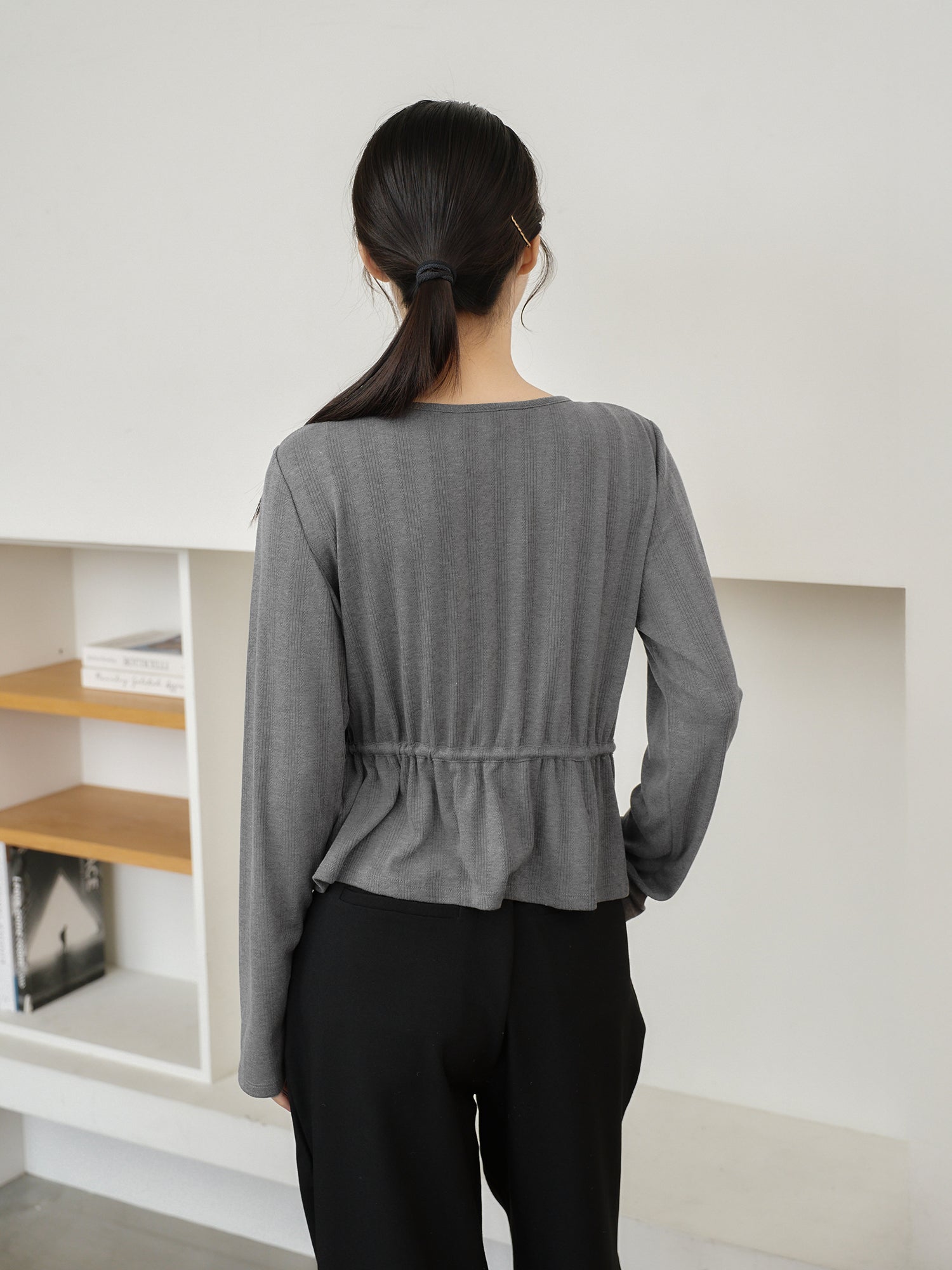 Pointelle Tie Waist Knit top