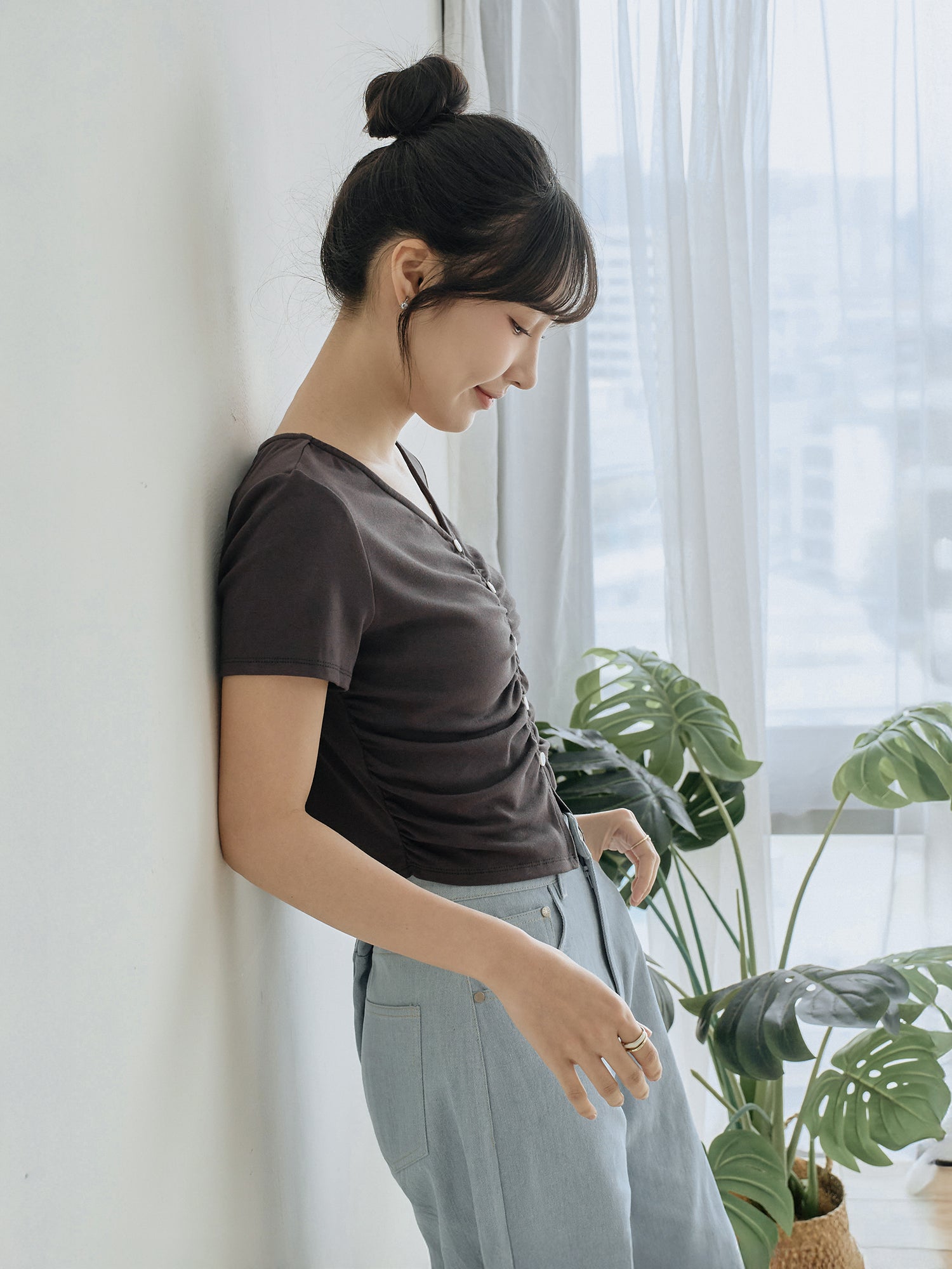 Front Gather Buttoned Top