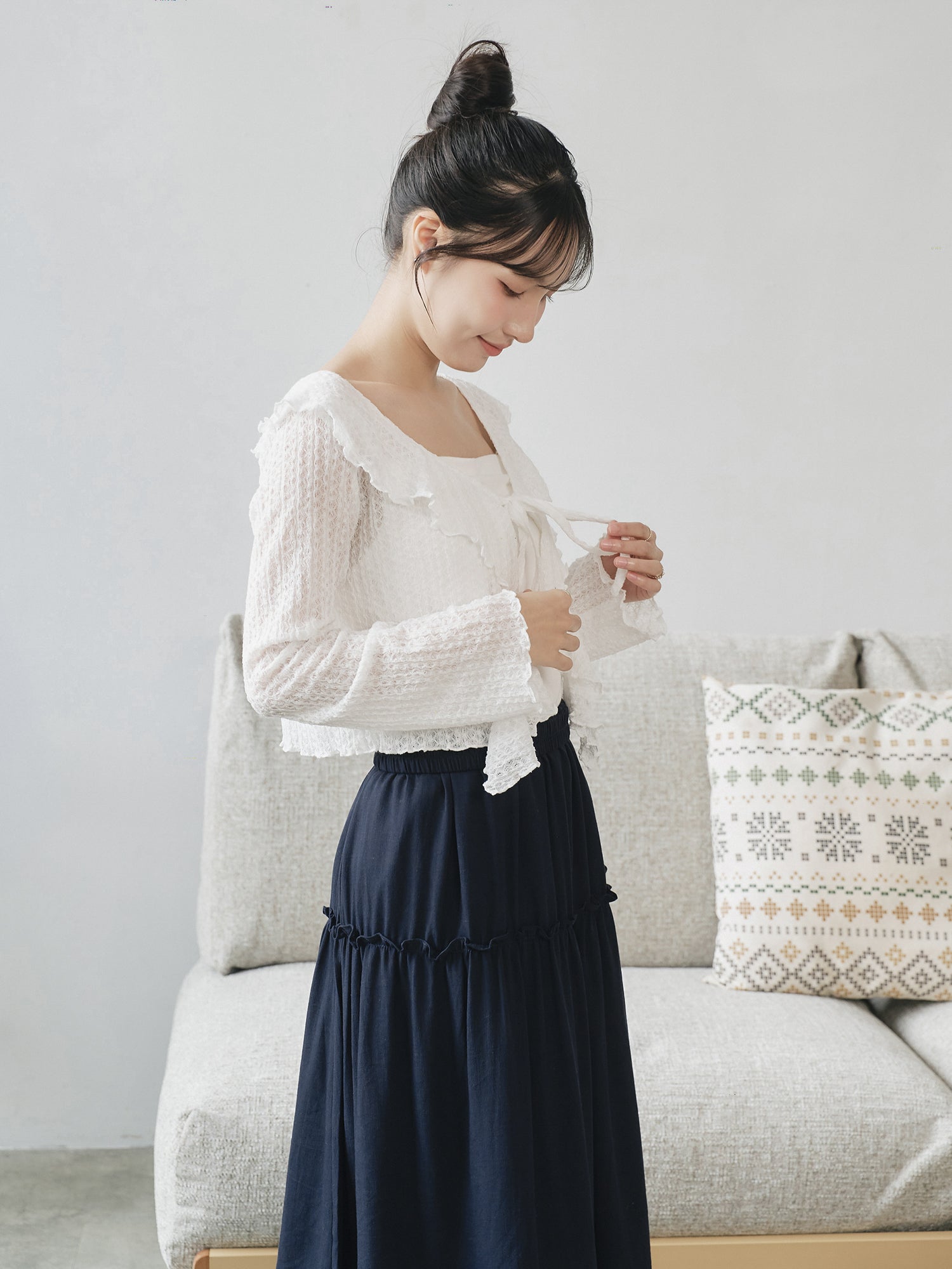 Ruffle Tie Detail Lace Outer