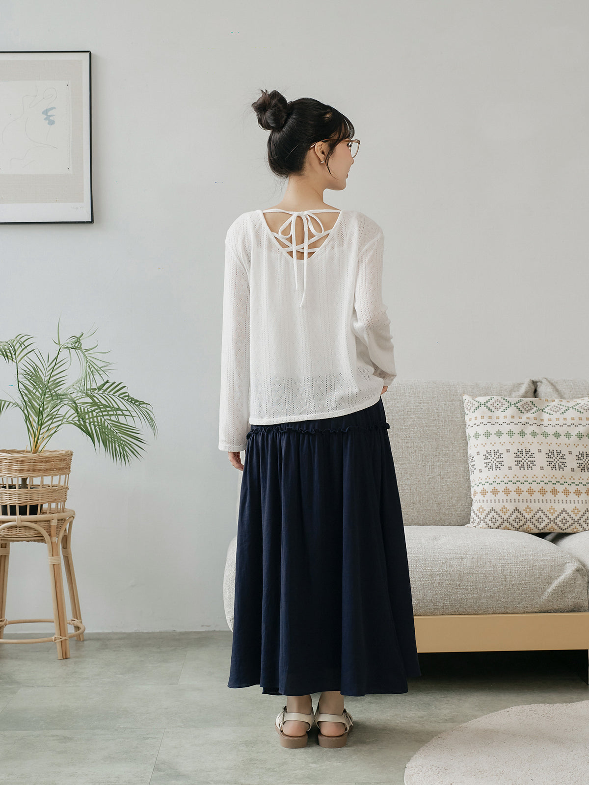 Ruffle Trim Midi Skirt