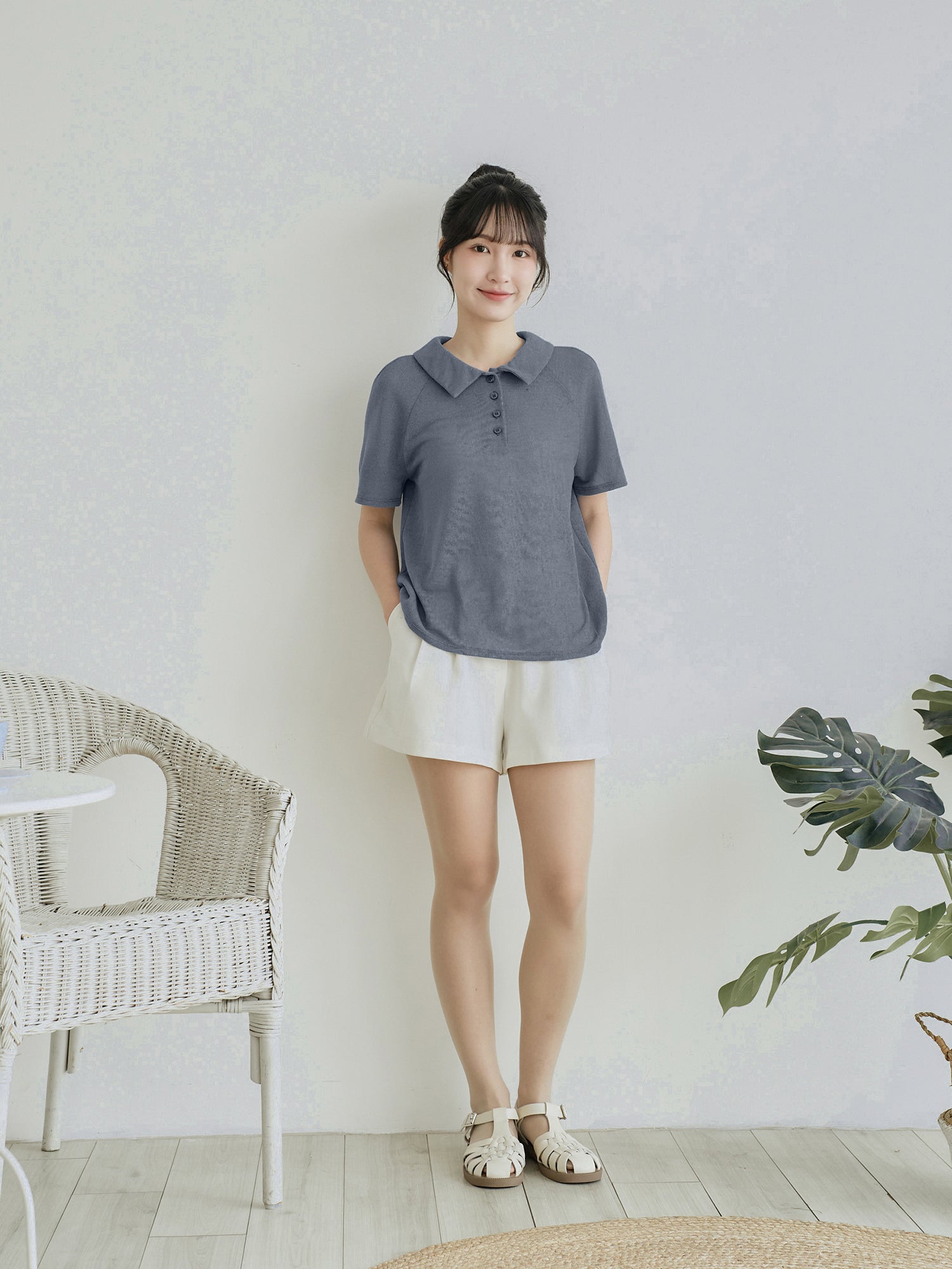 Polo Buttoned Semi-Sheer Top