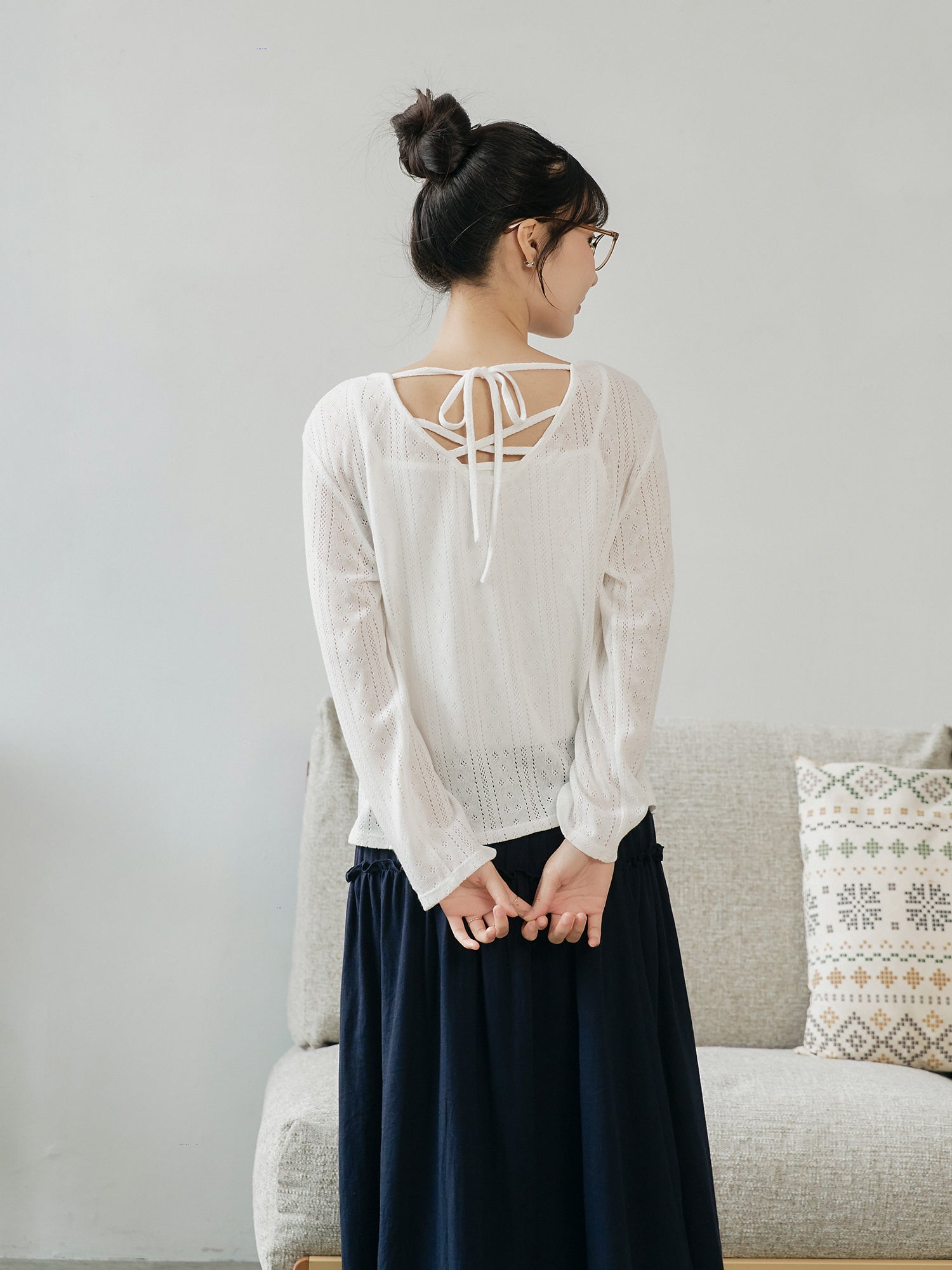 Tie Back Pointelle Sweater