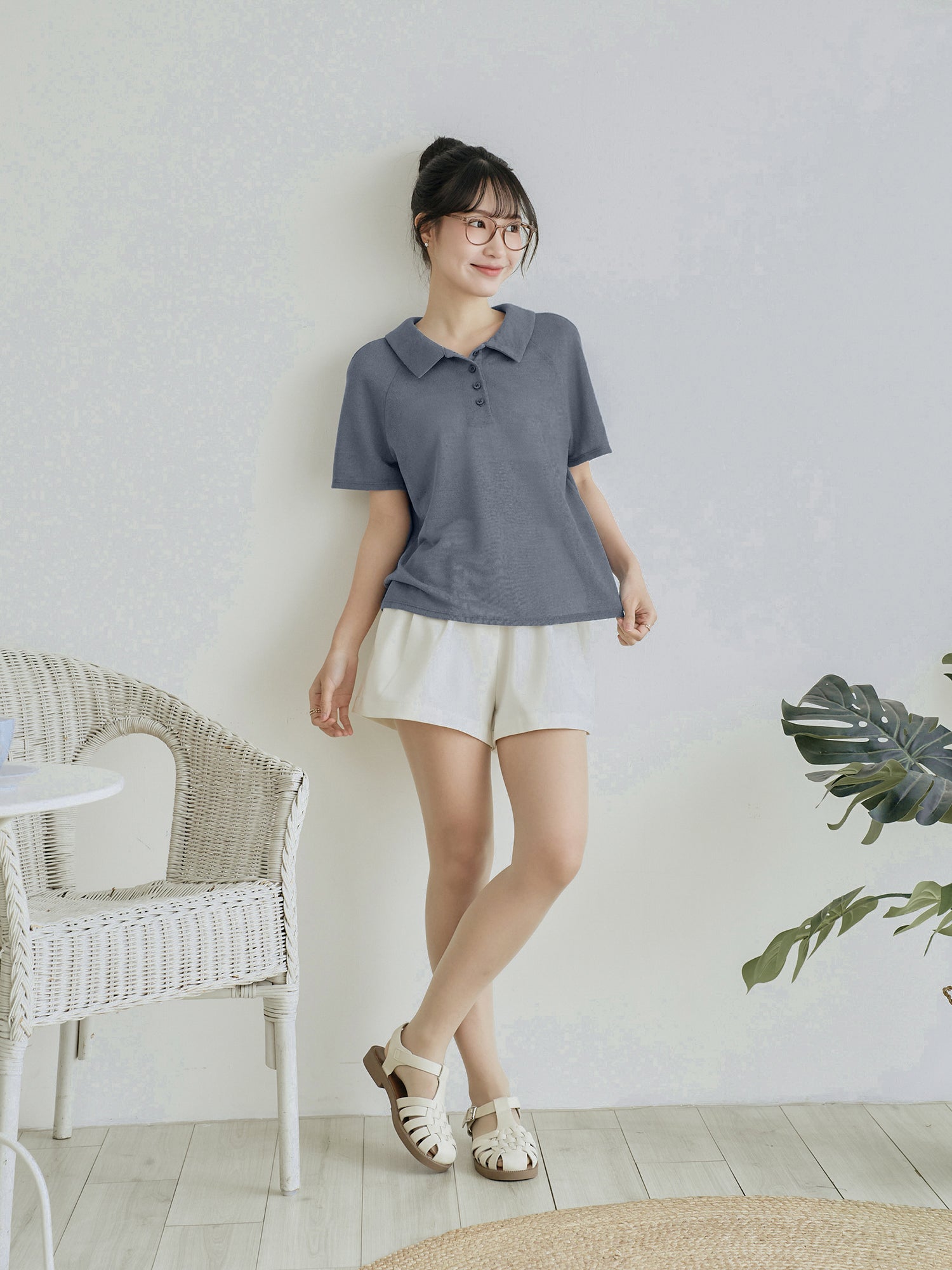Polo Buttoned Semi-Sheer Top