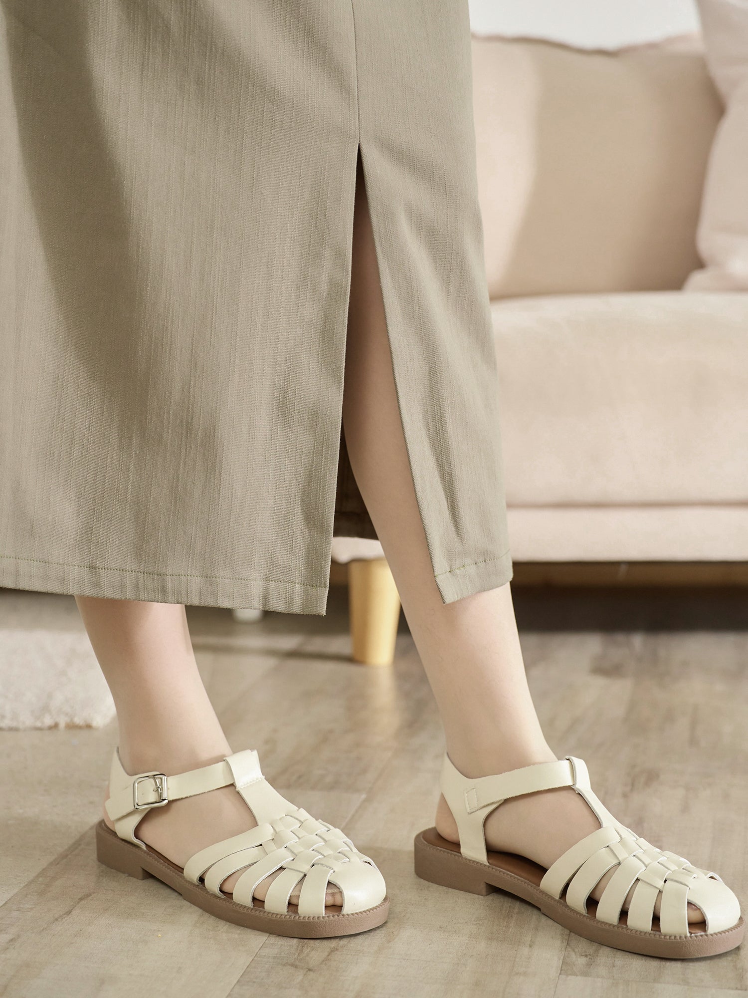 高腰前開衩半身裙