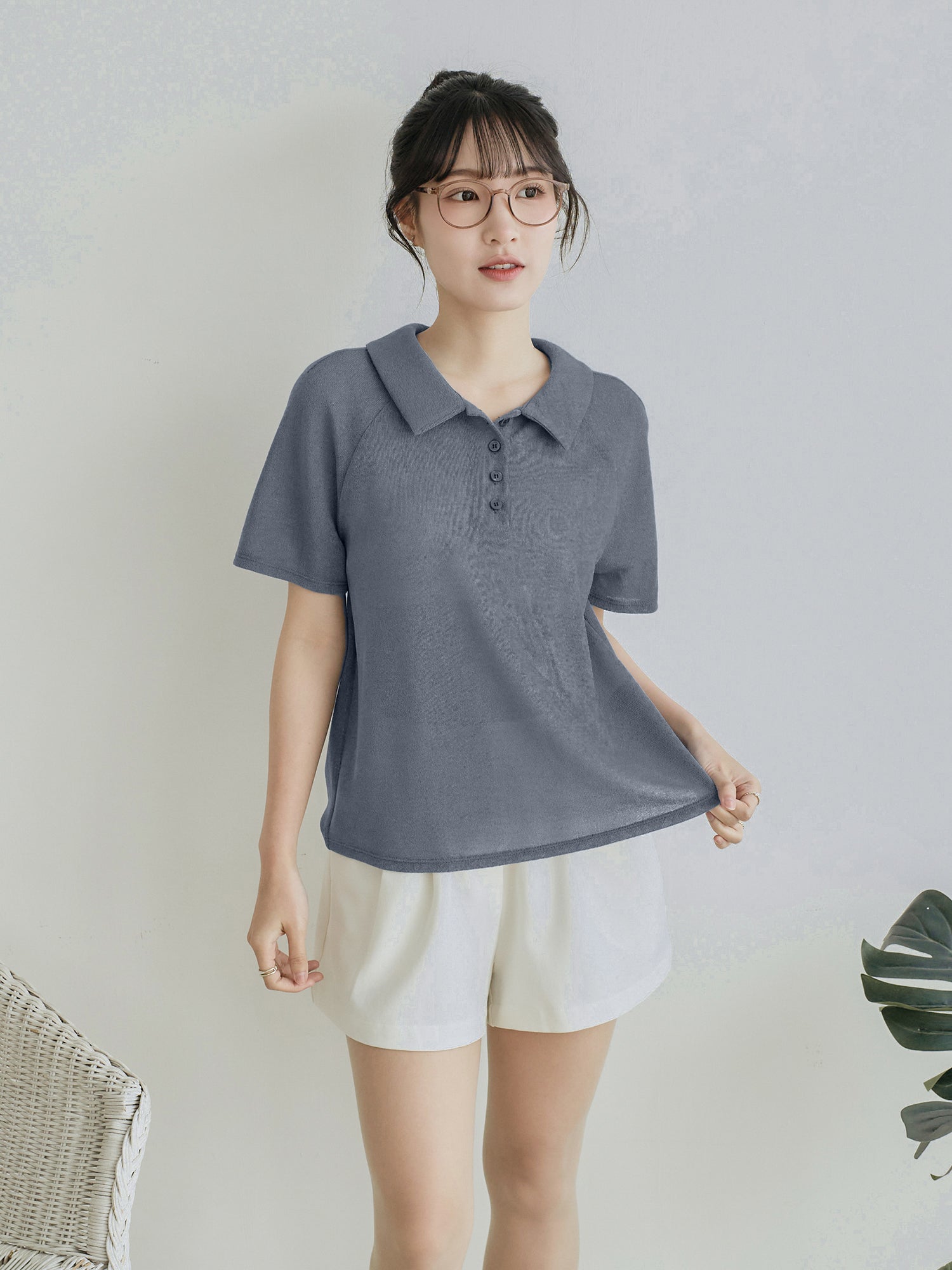 Polo Buttoned Semi-Sheer Top