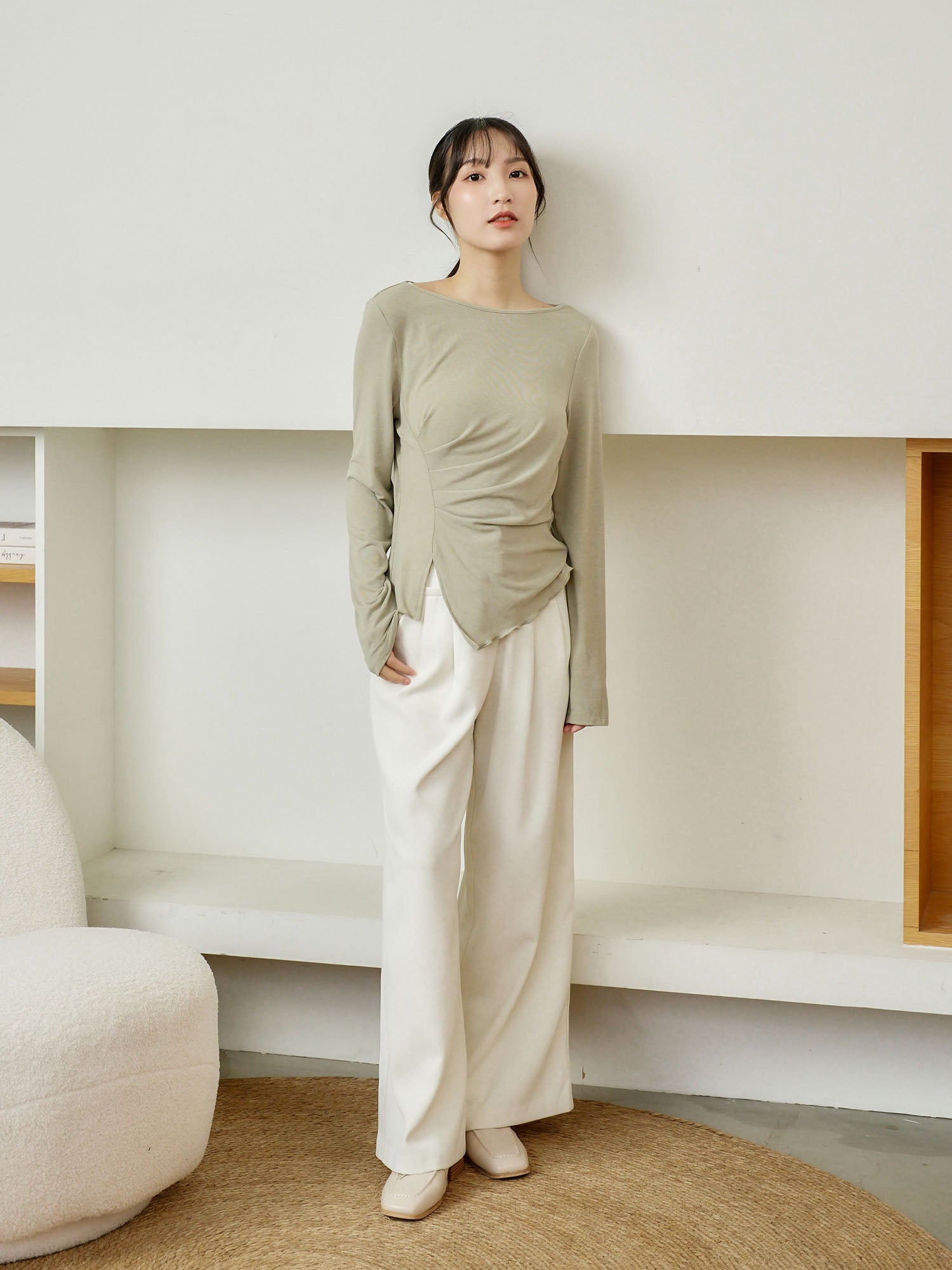 Feminine Asymmetric Pleated Drape Top