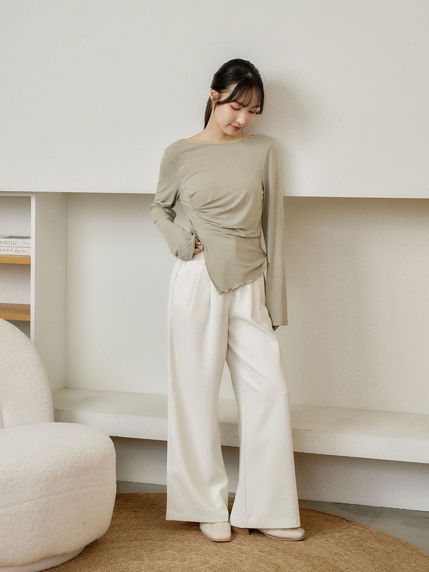 Feminine Asymmetric Pleated Drape Top