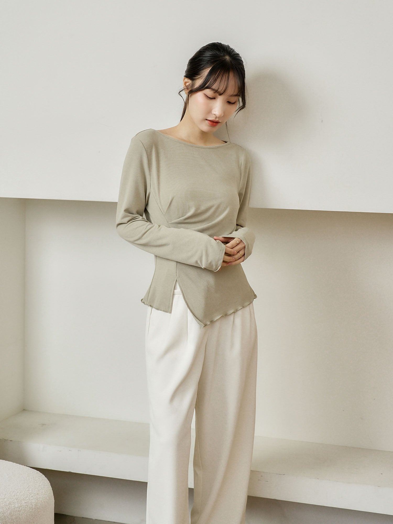 Feminine Asymmetric Pleated Drape Top