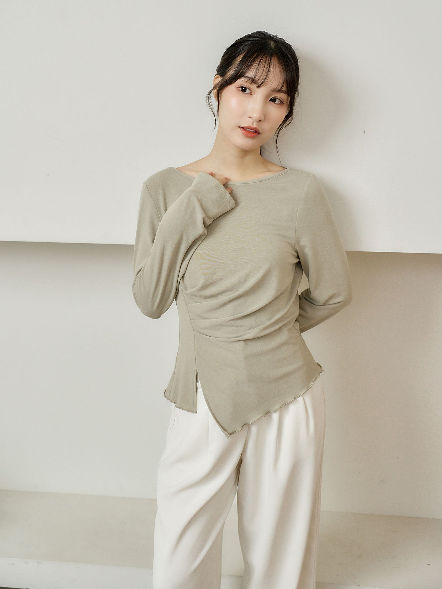 Feminine Asymmetric Pleated Drape Top