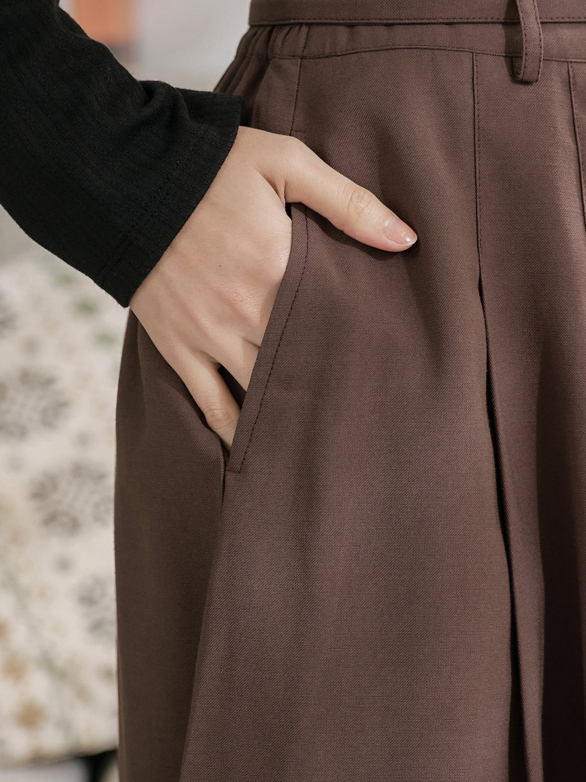 Pleated Midi Skirt With Belt