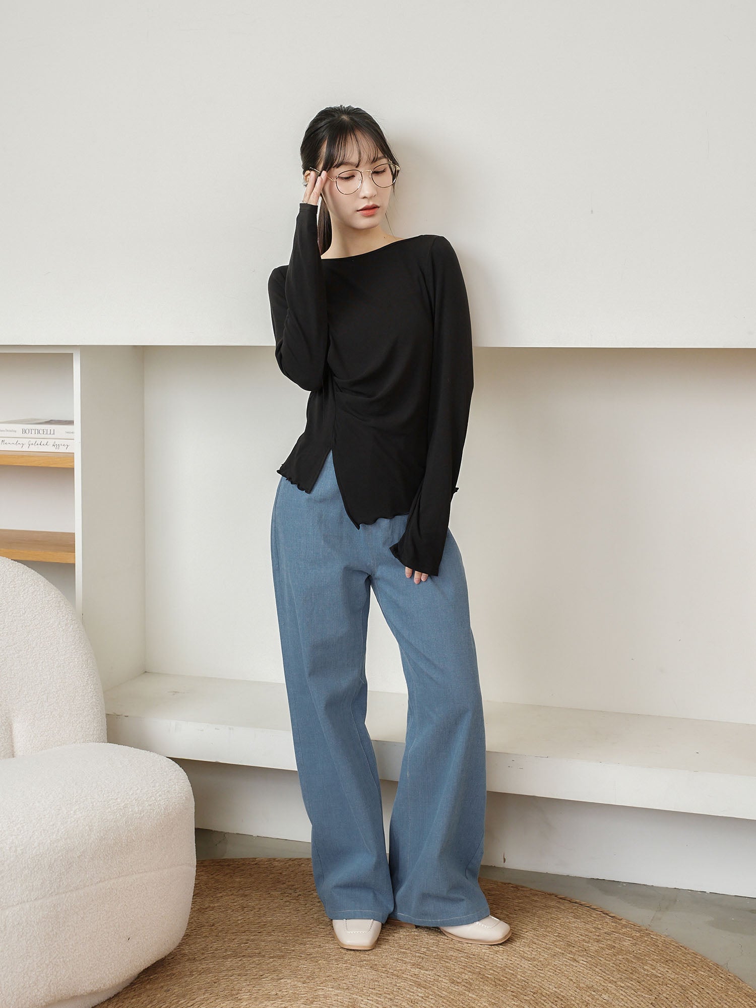 Feminine Asymmetric Pleated Drape Top
