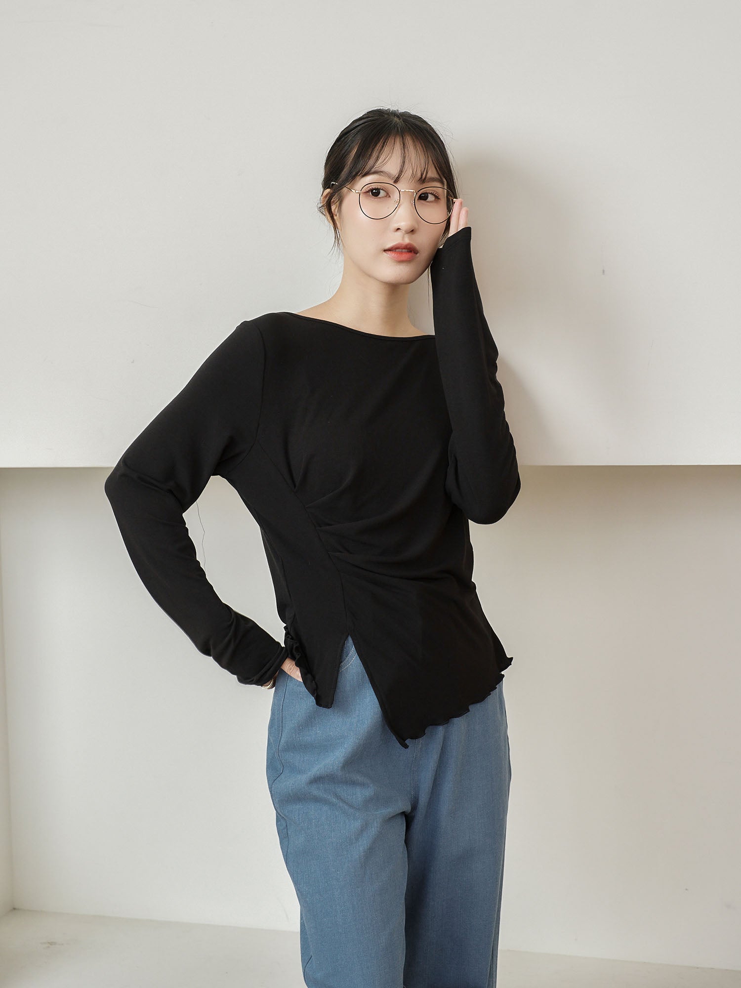 Feminine Asymmetric Pleated Drape Top