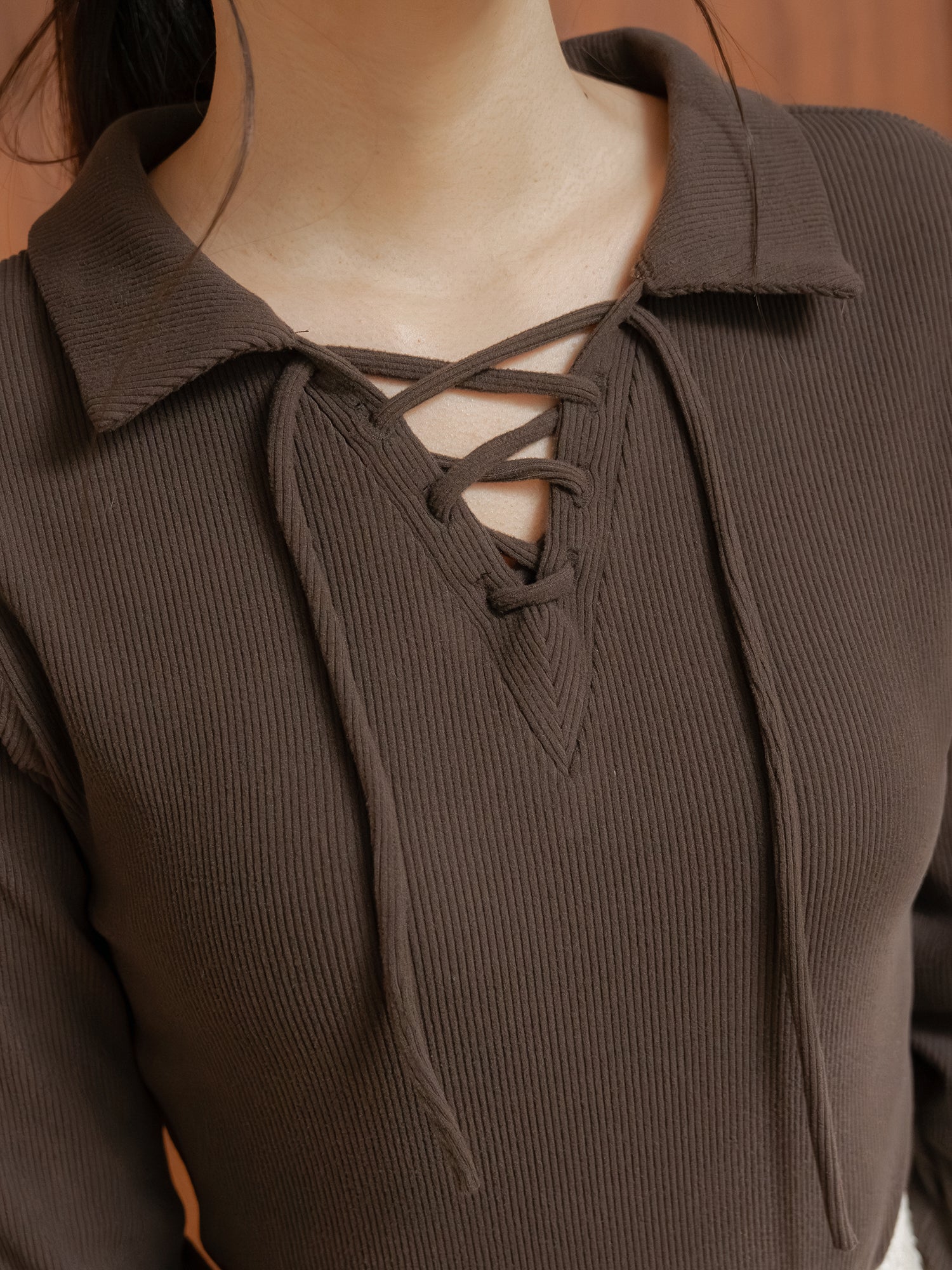 Lace Up Collared Top