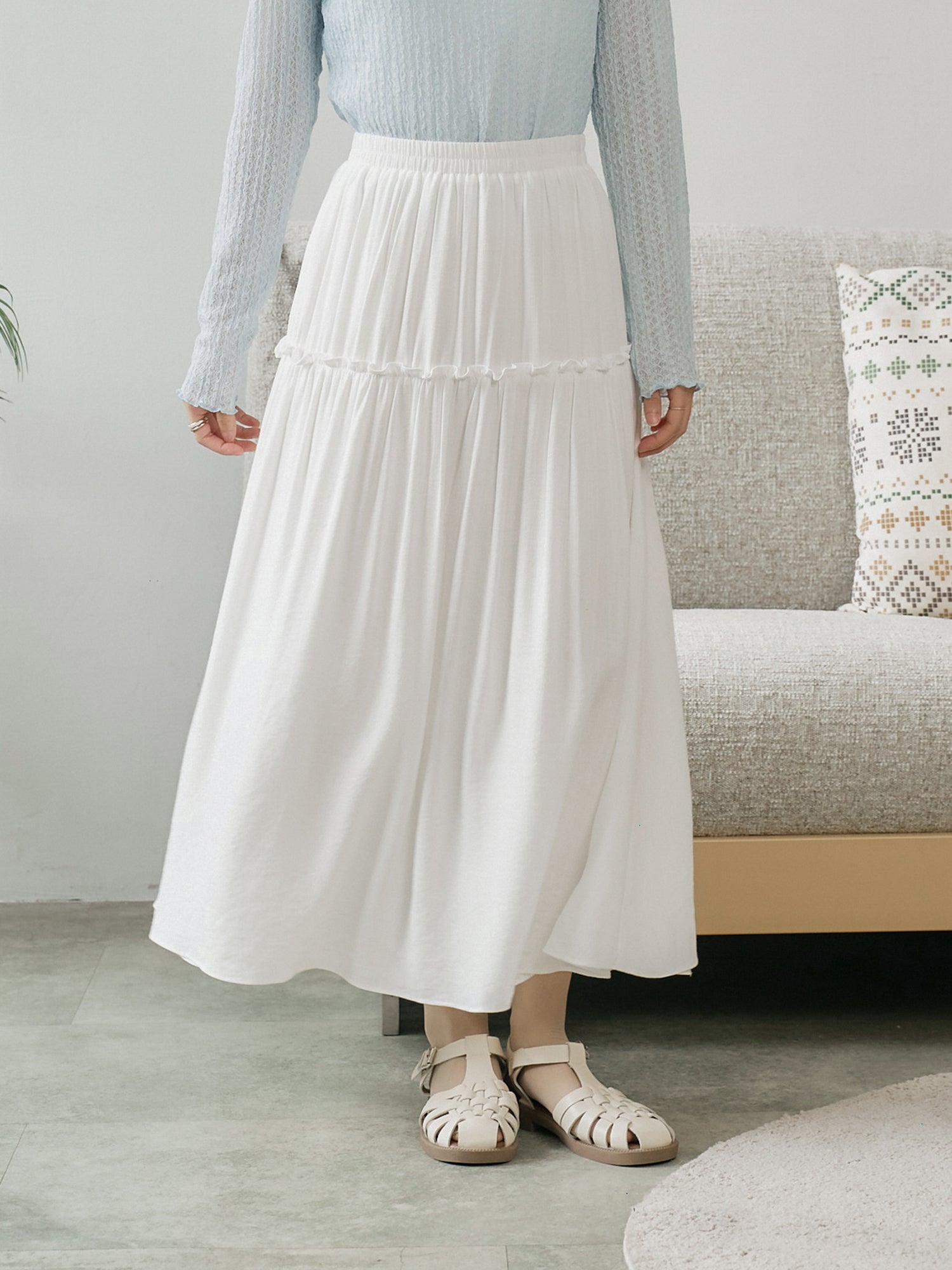 Ruffle Trim Midi Skirt