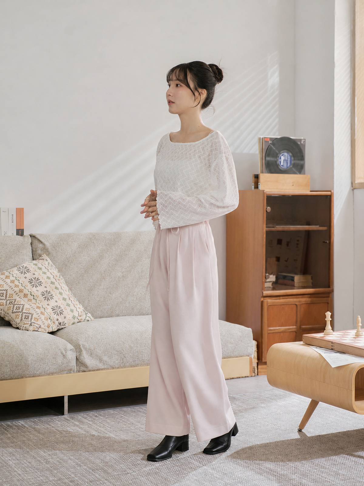 Ribbon Tie Pleated Pants