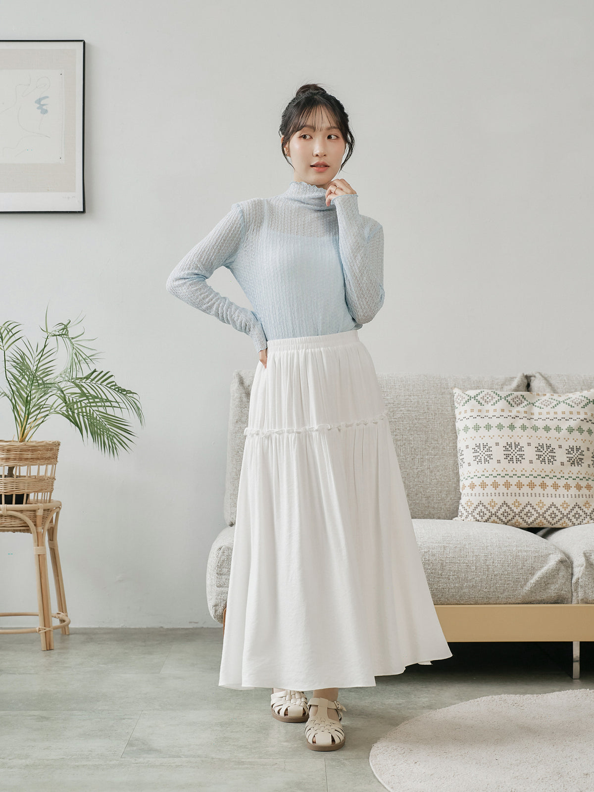 Ruffle Trim Midi Skirt